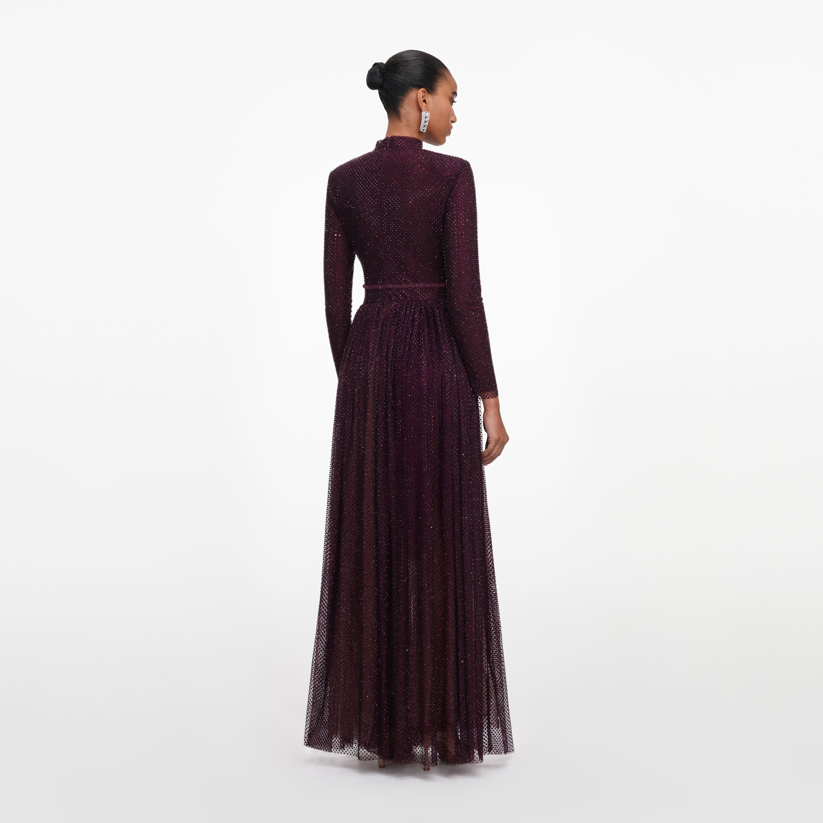 Self Portrait Strass Maxikleid Burgund Langarm Party