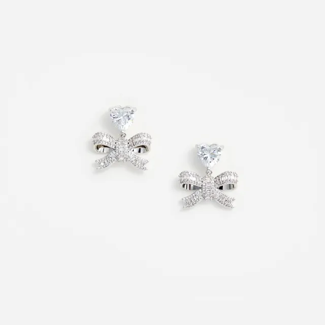 Self Portrait Crystal Heart Bow Drop Ohrringe Silber One Size