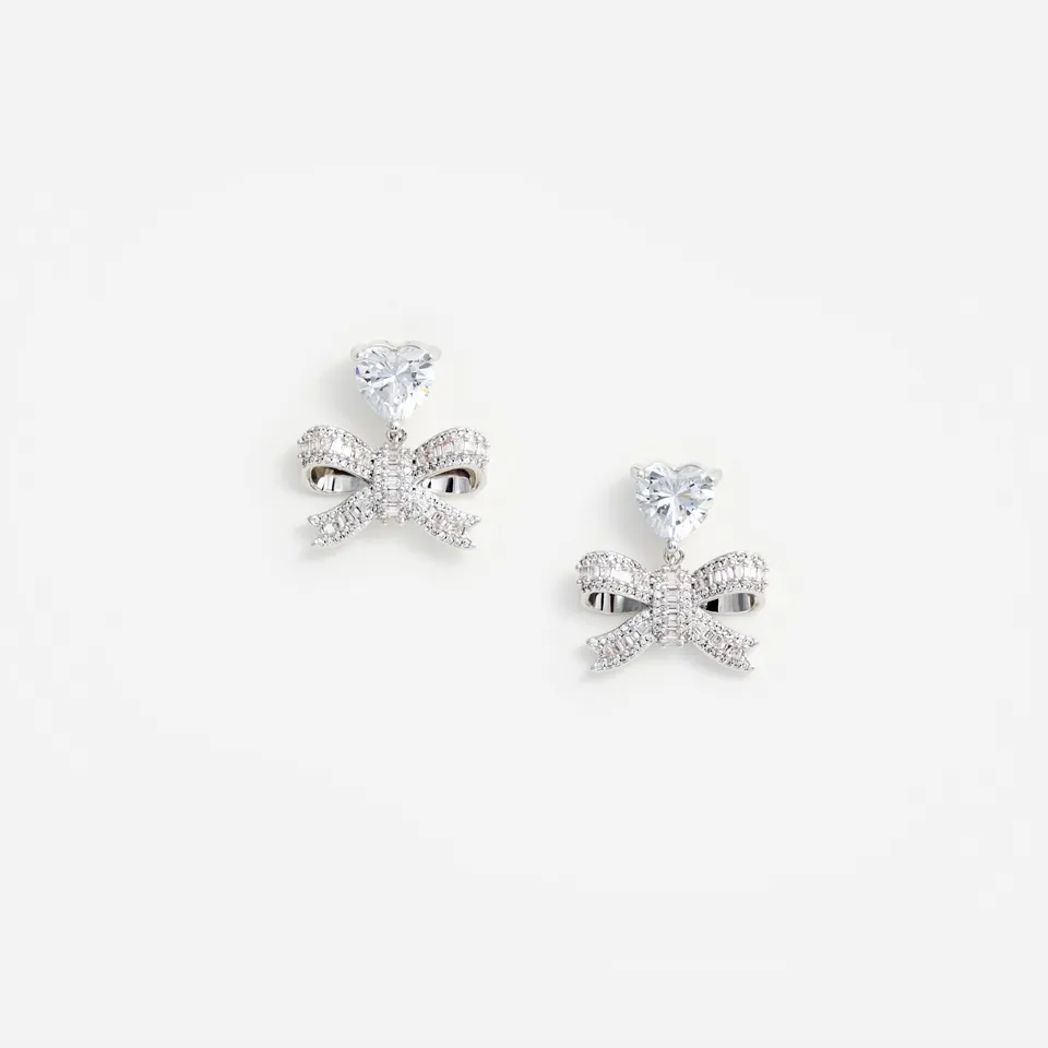 Self Portrait Crystal Heart Bow Drop Ohrringe Silber One Size