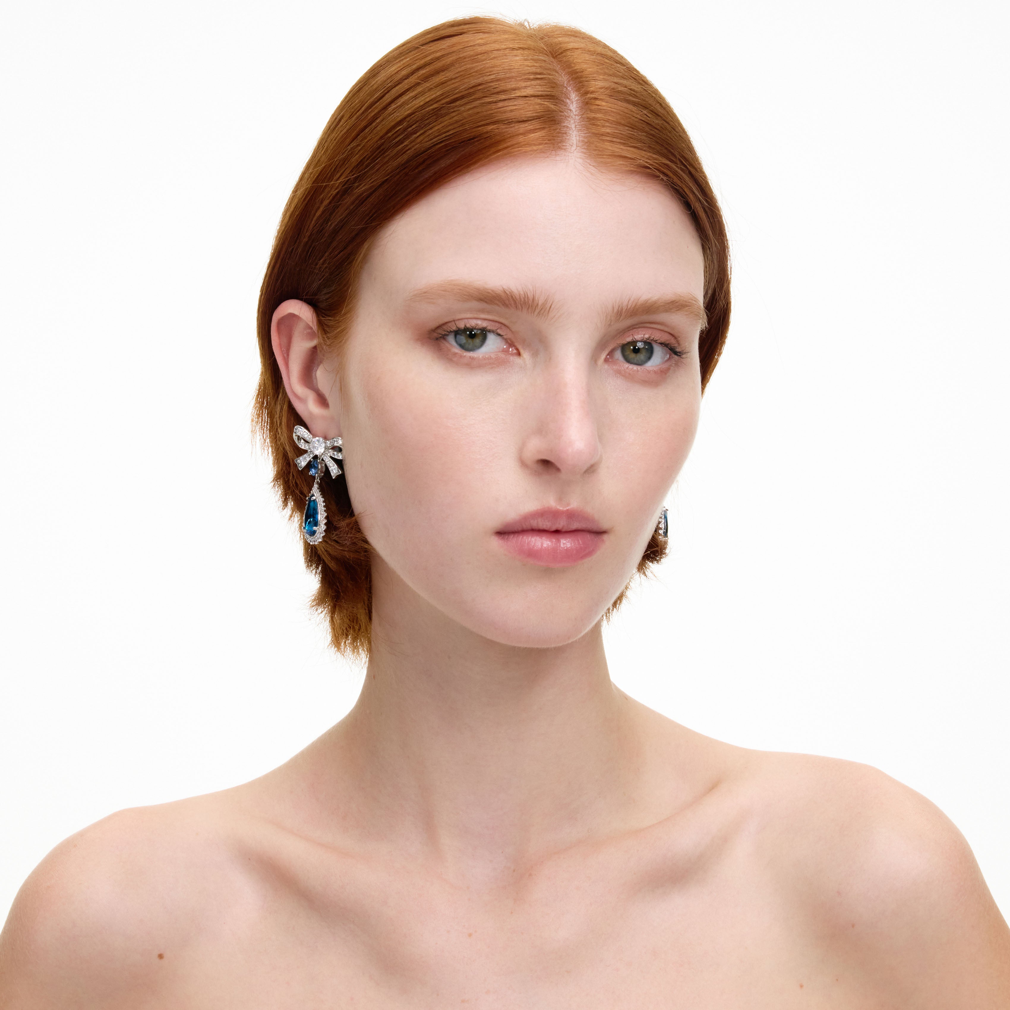 Self Portrait Crystal Bow Ohrringe silber-blau Tropfen