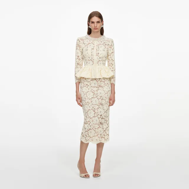 Self Portrait Yellow Lace Midikleid Gelb Spitze Peplum