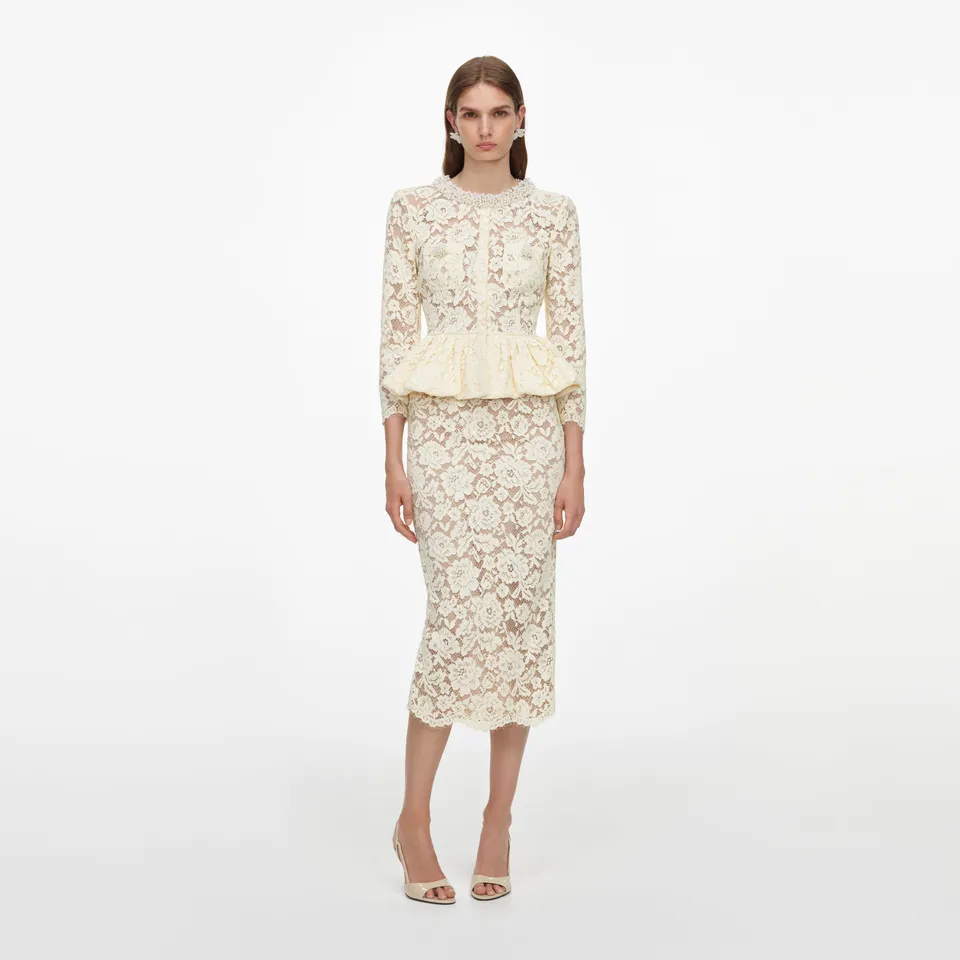 Self Portrait Yellow Lace Midikleid Gelb Spitze Peplum