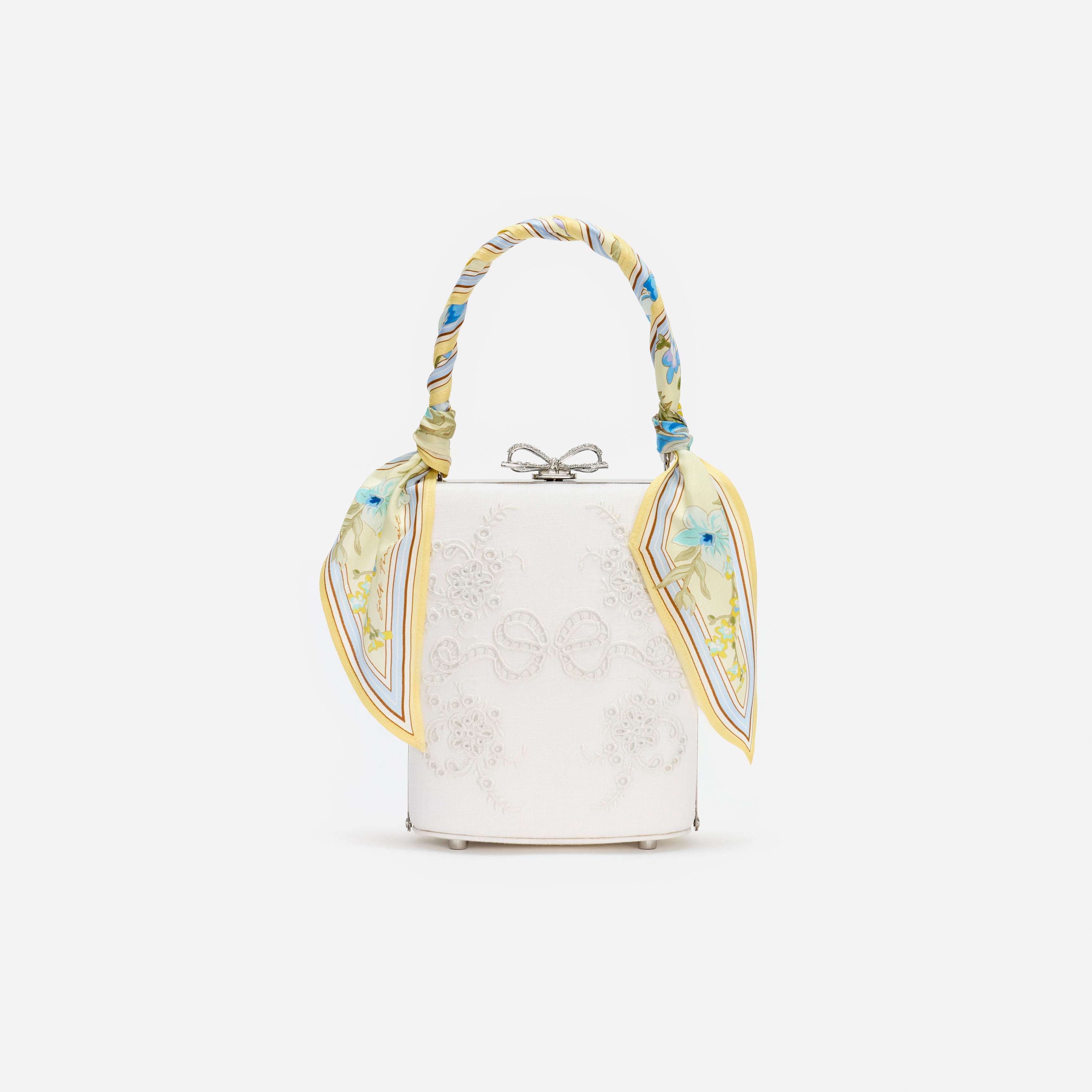 Self Portrait Cream Linen Floral Mini Bow Bag One Size