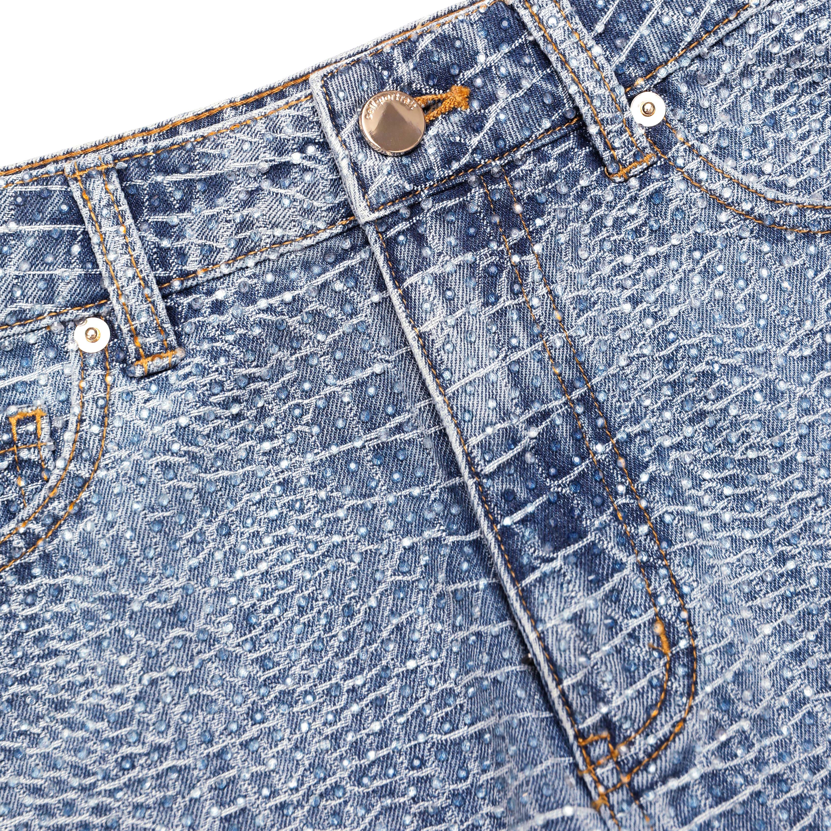 Self Portrait Denim Shorts Blau 26 Kroko Strass