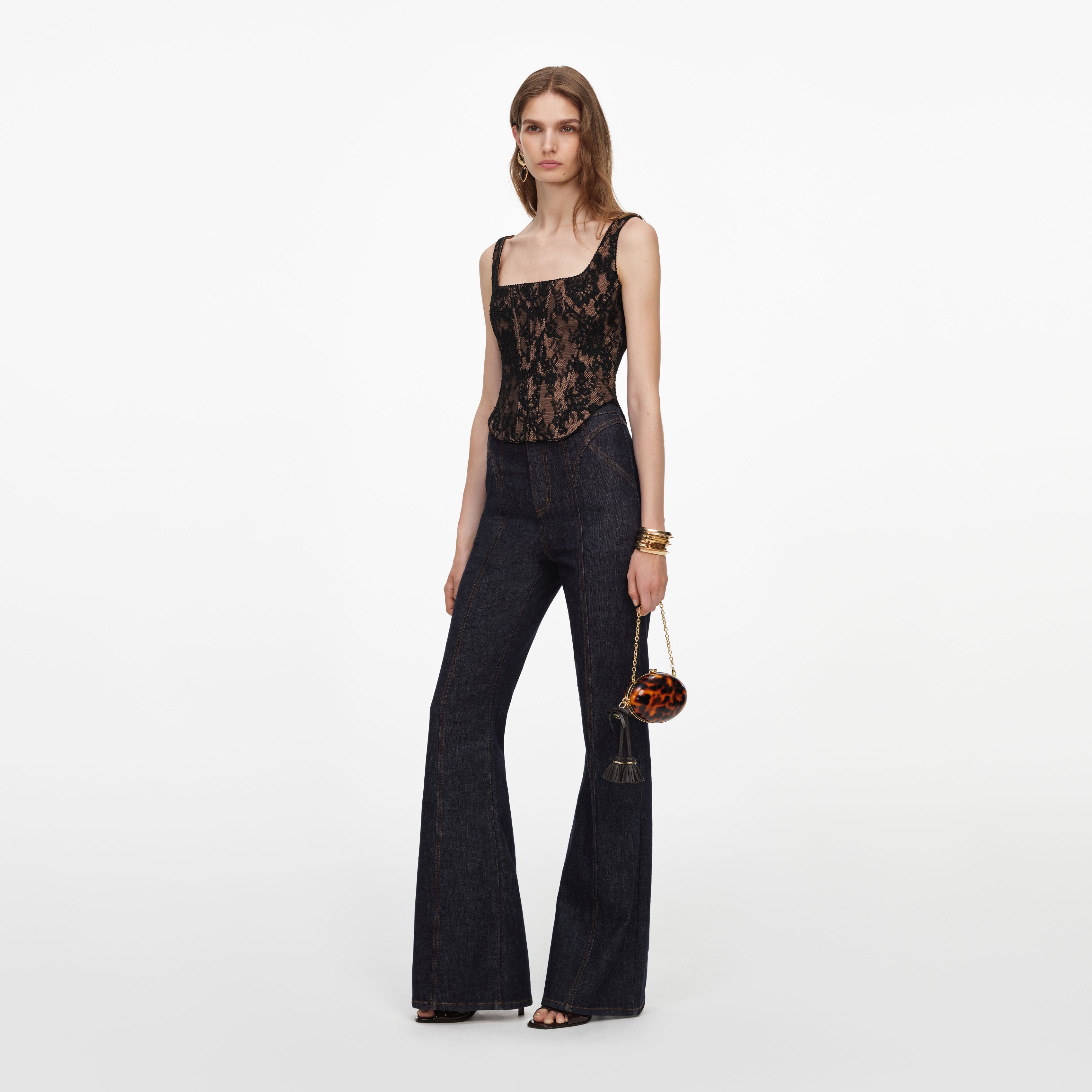 Self Portrait Black Lace Corset Top Schwarz UK 8 figurbetont