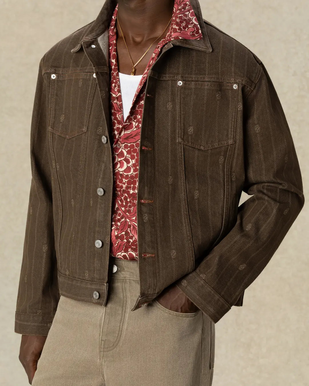 Drôle De Monsieur Monogram Denimjacke Baumwolle Braun