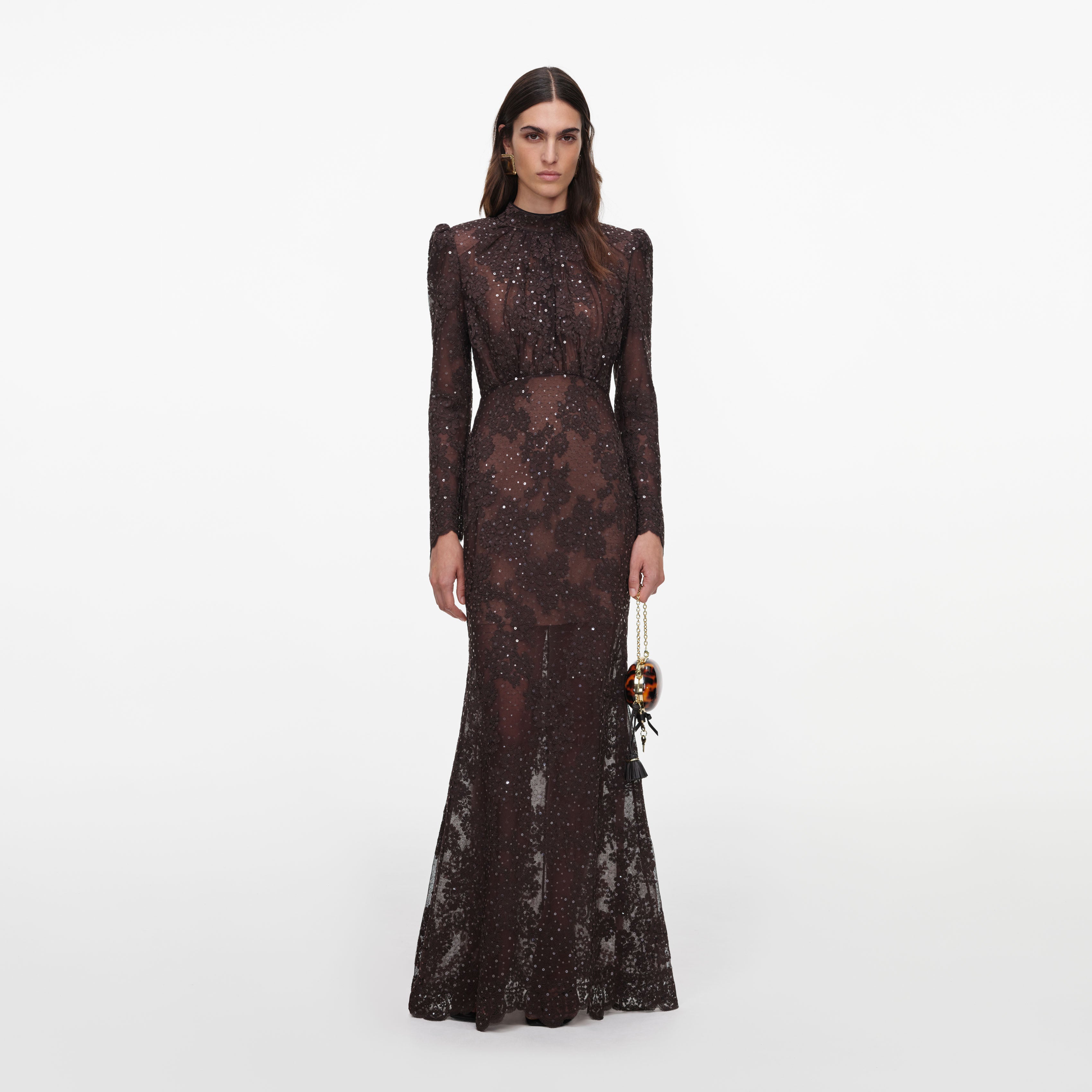 Self Portrait Sequin Lace Maxikleid braun Spitze Pailletten
