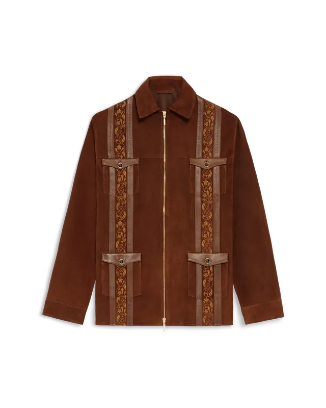 Drôle De Monsieur Suède Lederjacke braun bestickt