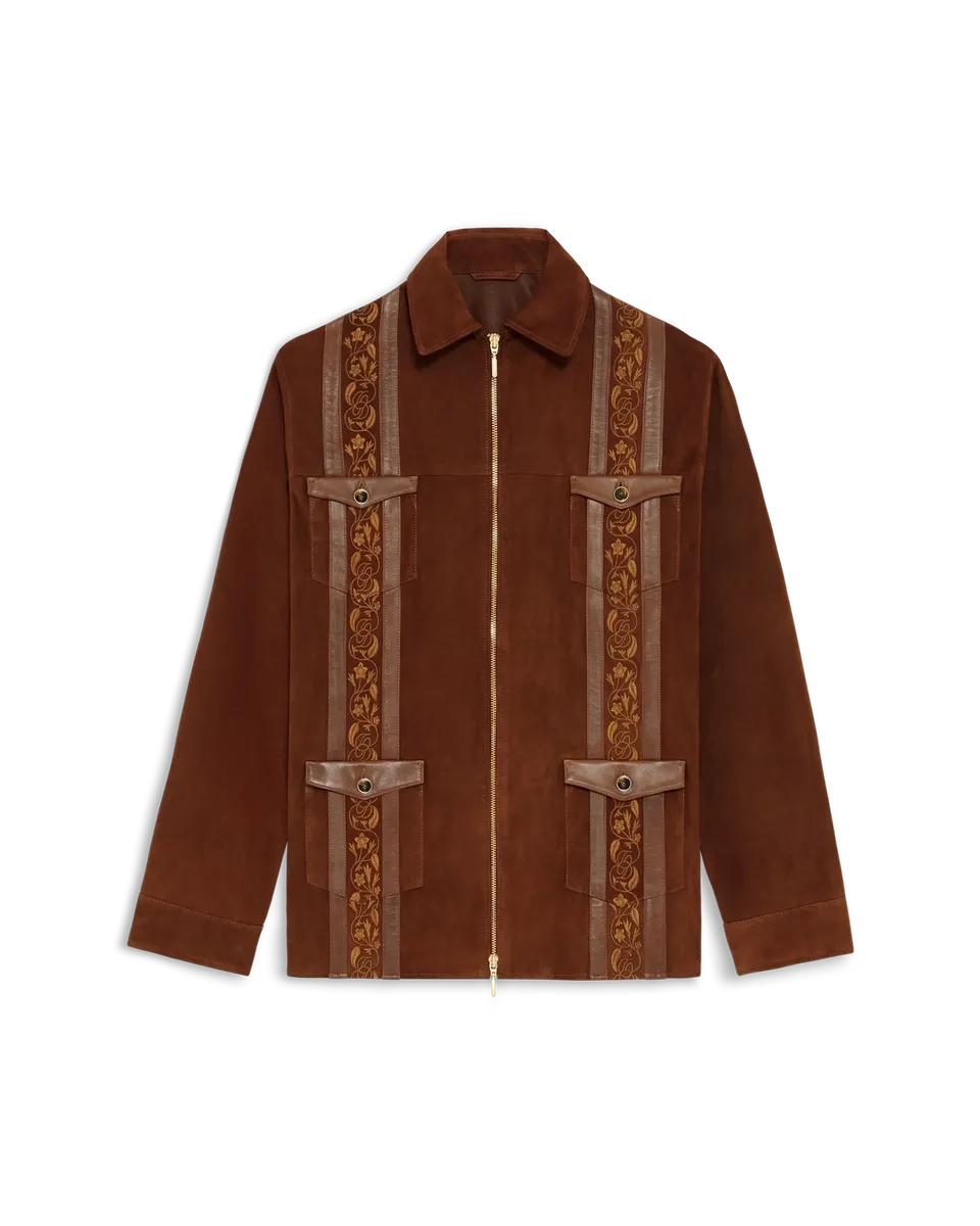 Drôle De Monsieur Suède Lederjacke braun bestickt