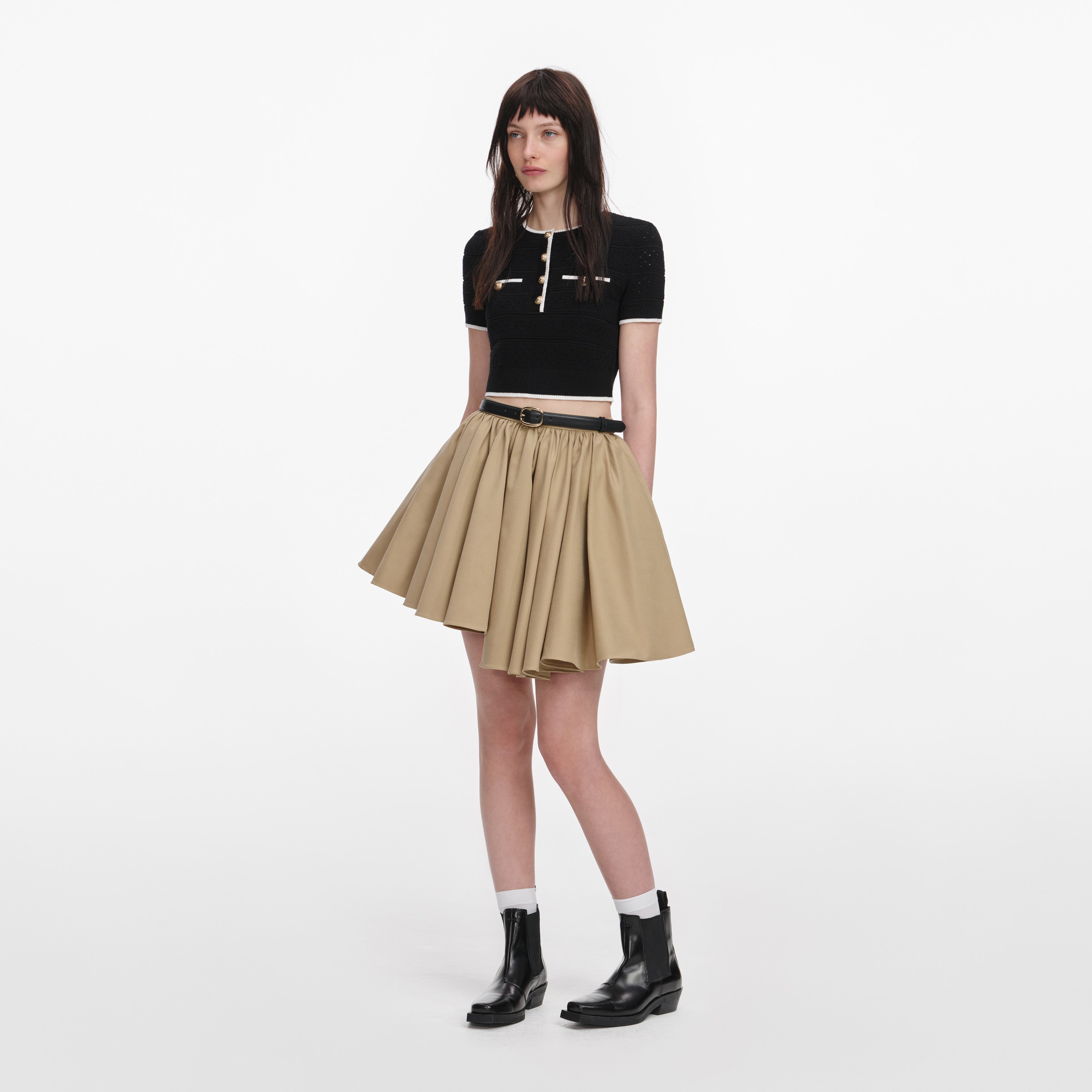 Self Portrait Tan Cotton Minirock Beige Baumwolle UK 6