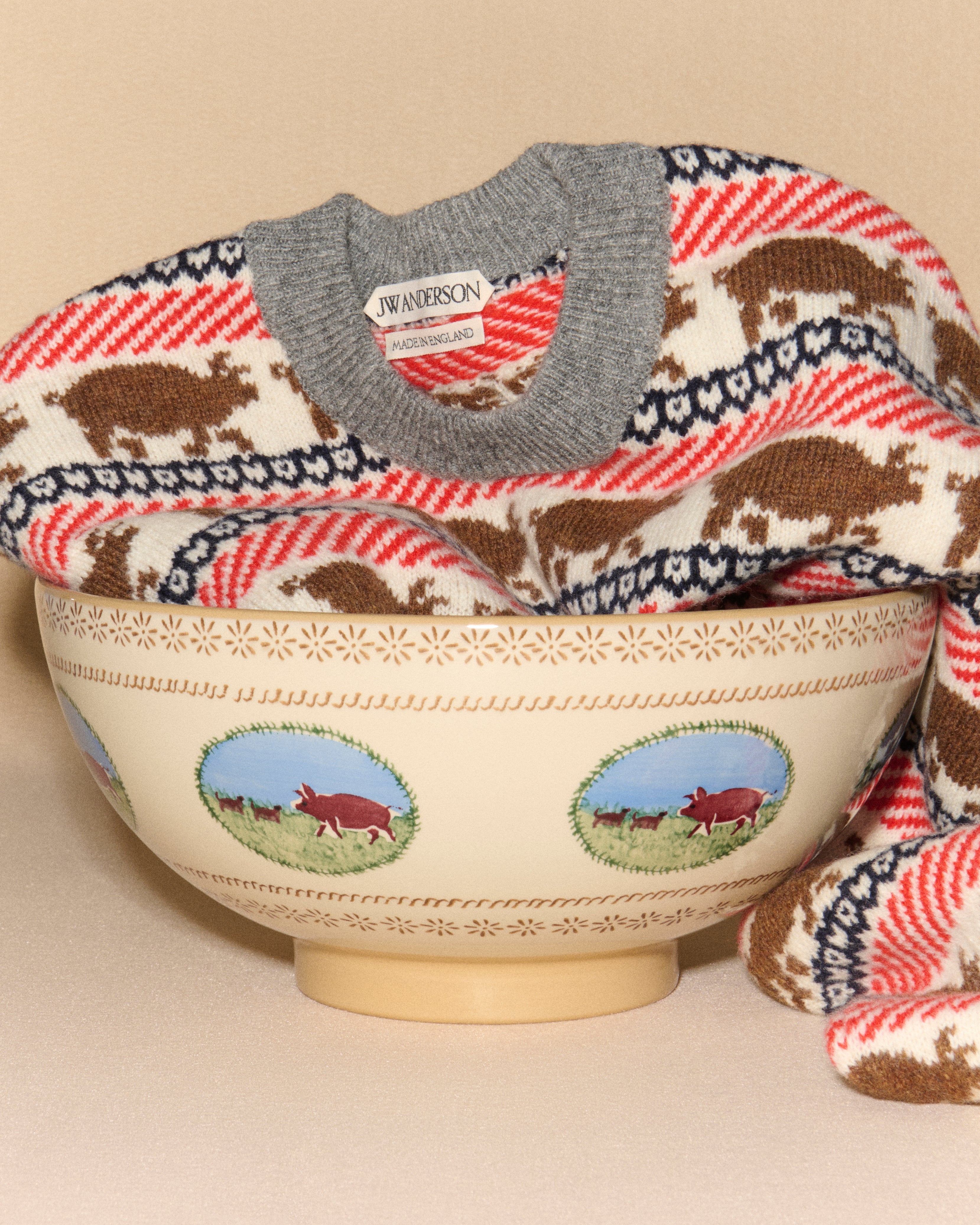 J.W.Anderson Fairisle Pig Jumper Strickpullover Rot
