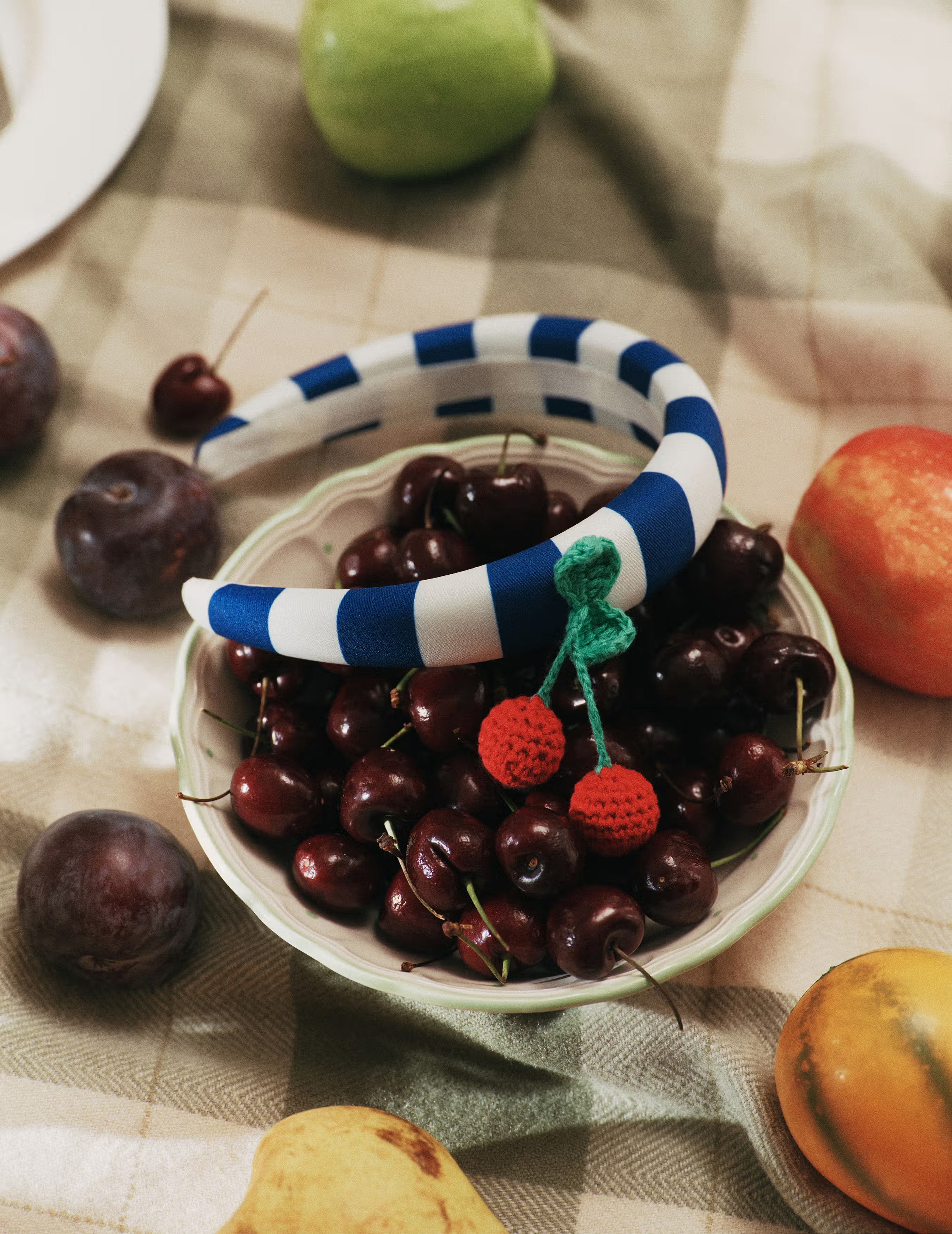 Self Portrait Navy Striped Cherry Motif Headband Haarband