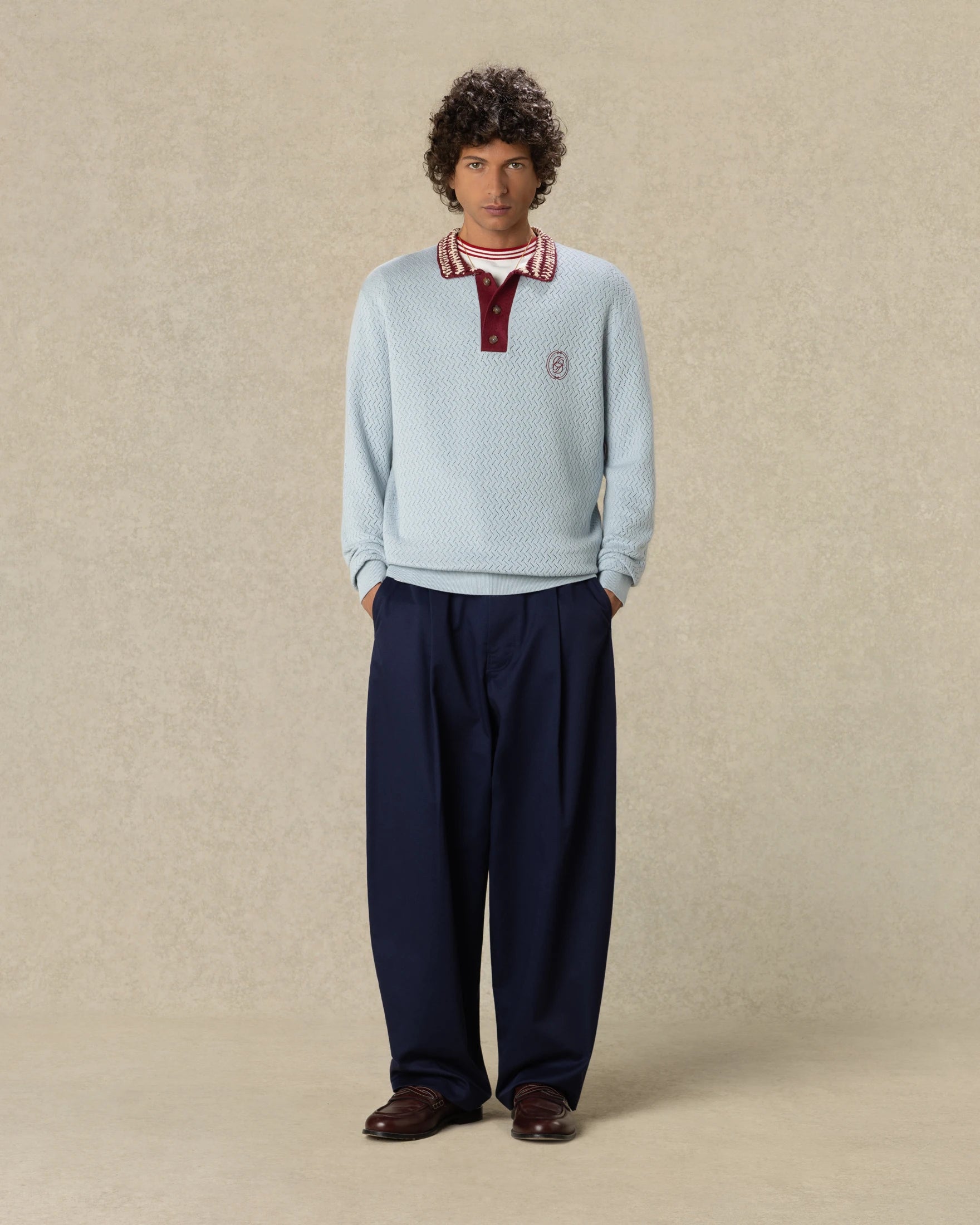 Drôle De Monsieur D Mirror Strickpolo Hellblau Baumwolle