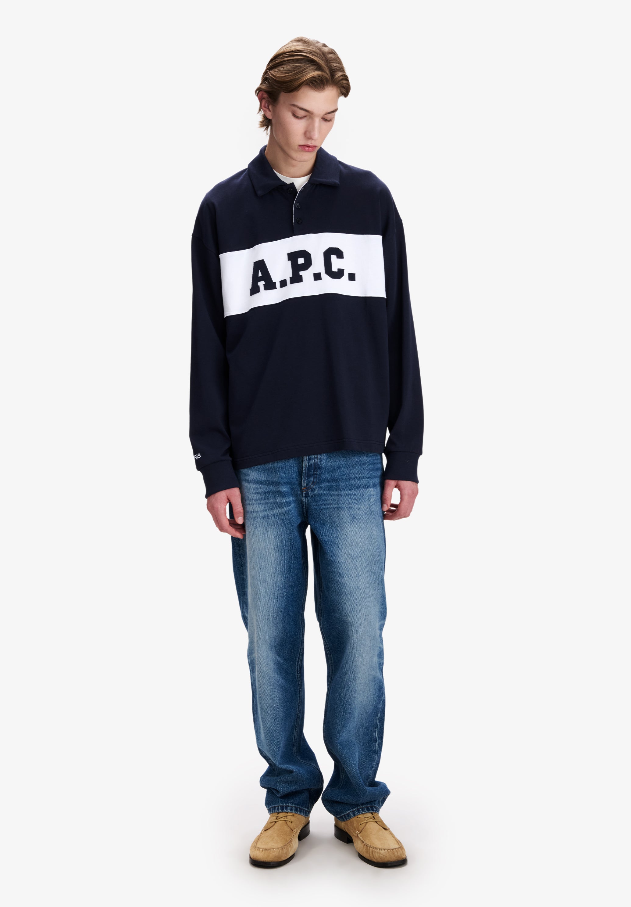 A.P.C. Rugbypolo T-Shirt marineblau Bio-Baumwolle