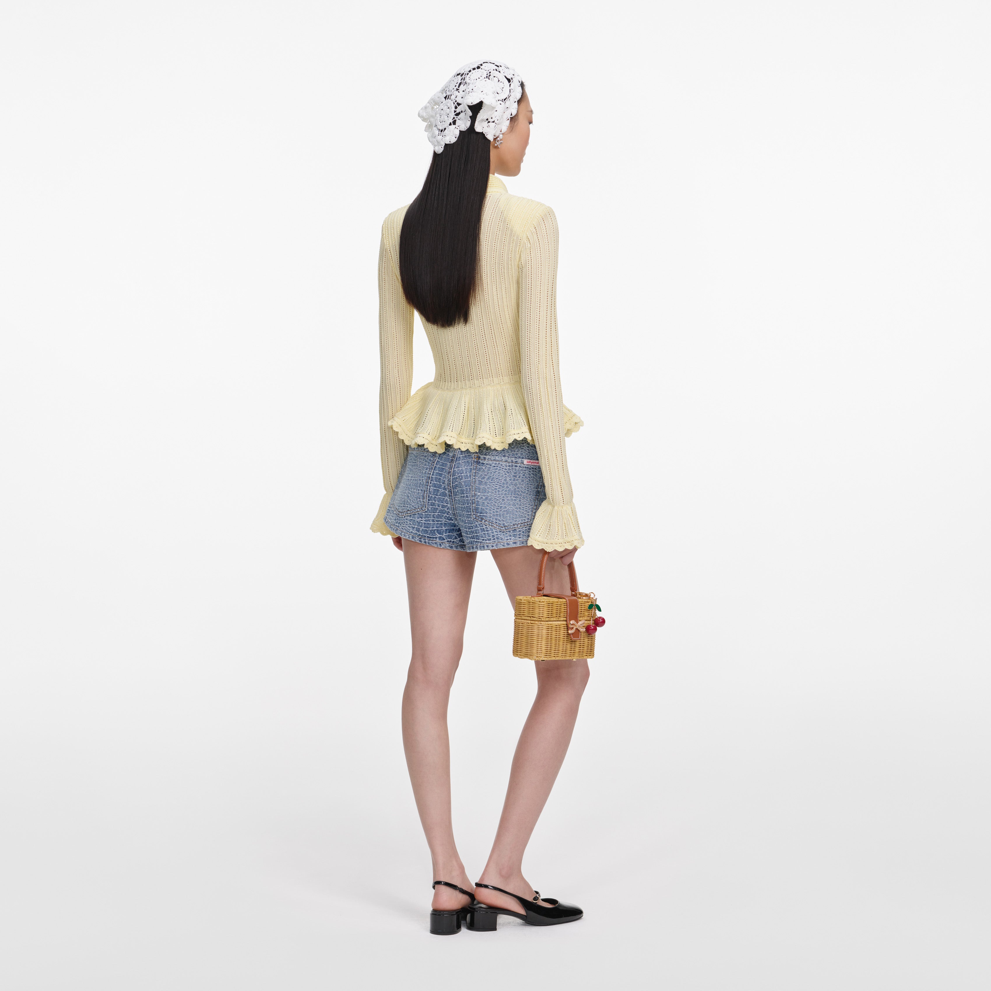Self Portrait Denim Shorts Blau 26 Kroko Strass