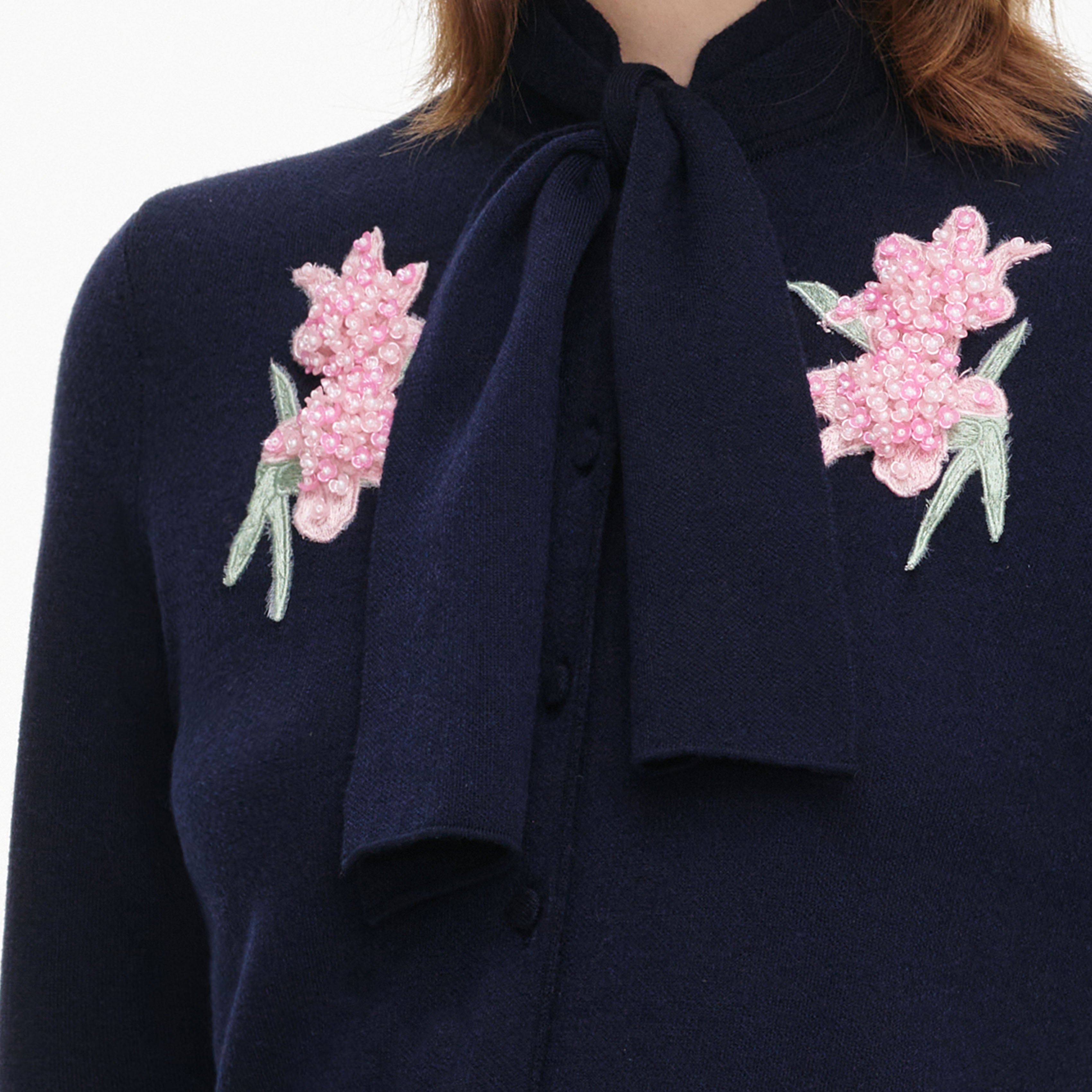 Self Portrait Navy Sequin Knit Cardigan Strickjacke Blau