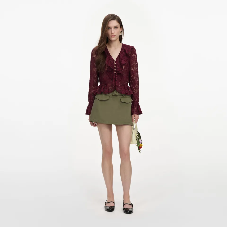 Self-Portrait Tops Plum Lace Ruffle Top bordeaux Spitze