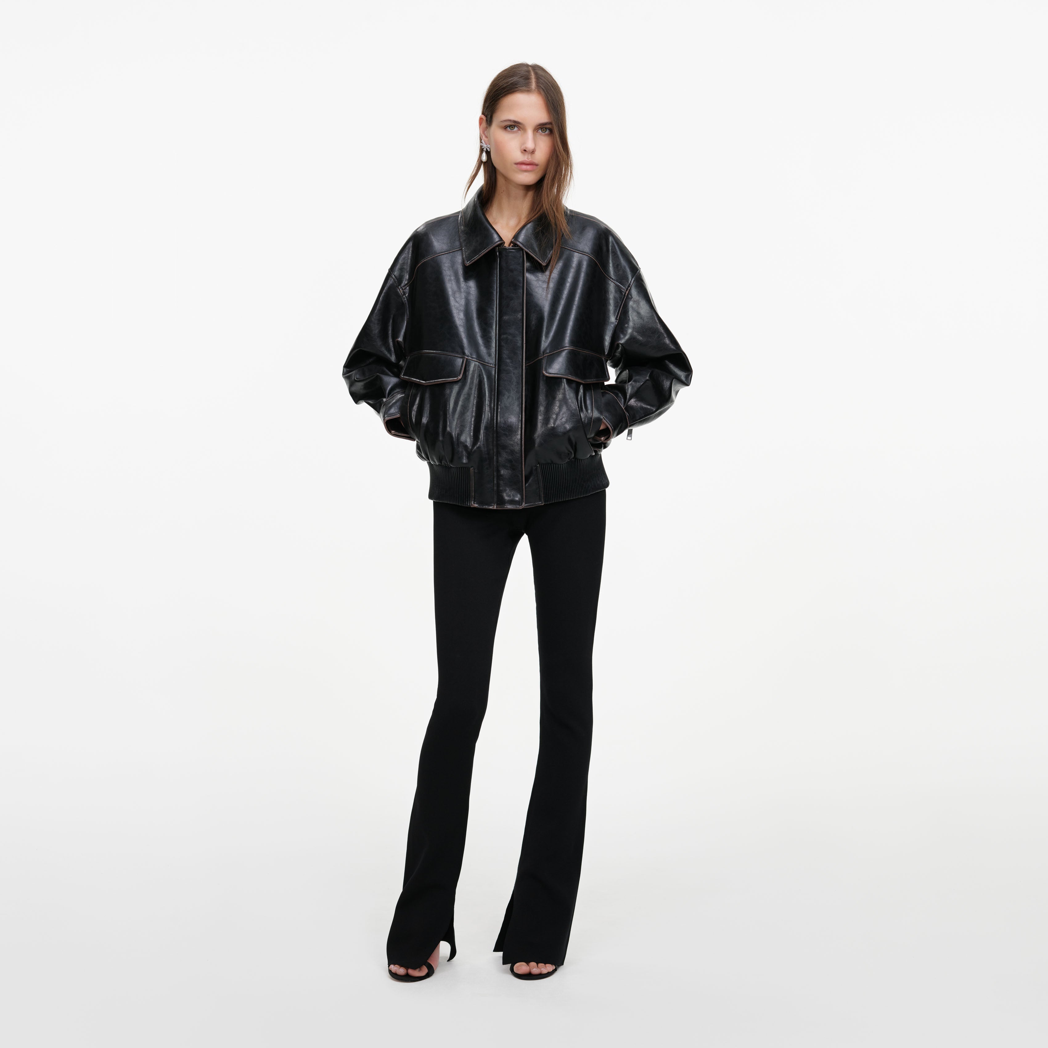 Self Portrait Outerwear Black Faux Leather Jacke schwarz