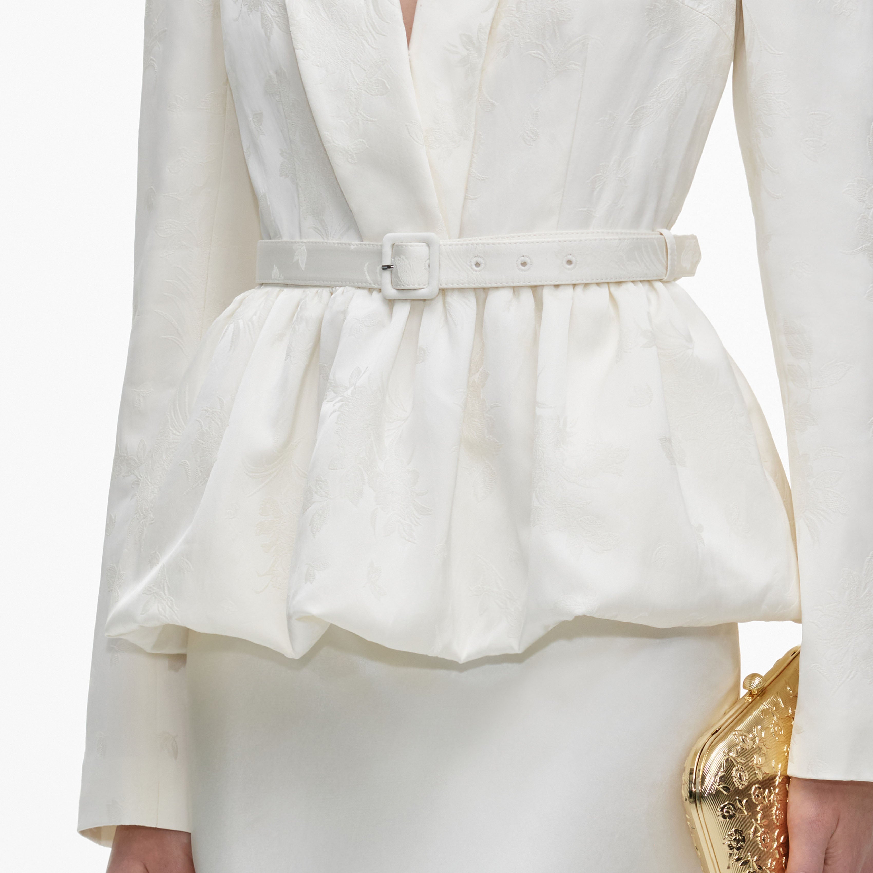 Self Portrait Jacquard Maxikleid Creme mit Brosche