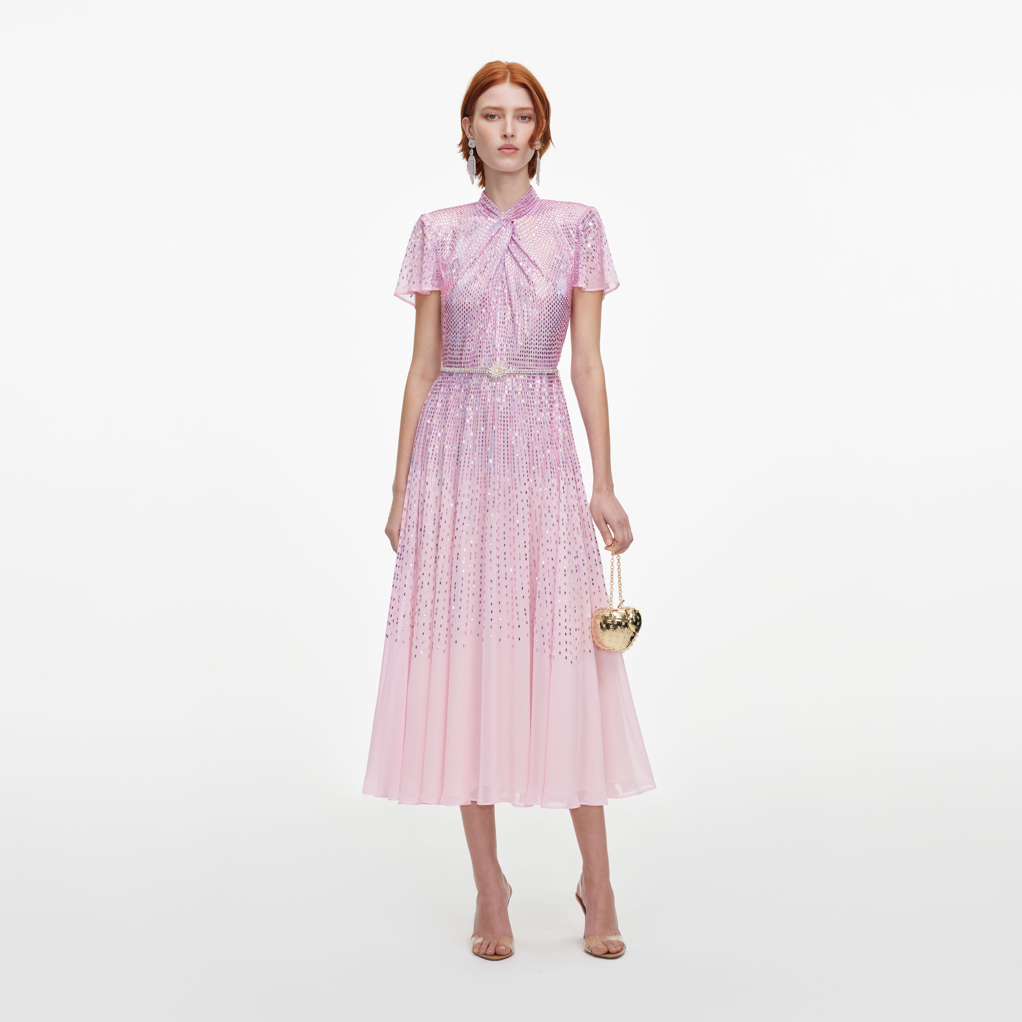 Self Portrait Pink Ombre Rhinestone Midi Kleid UK 8 Rosa