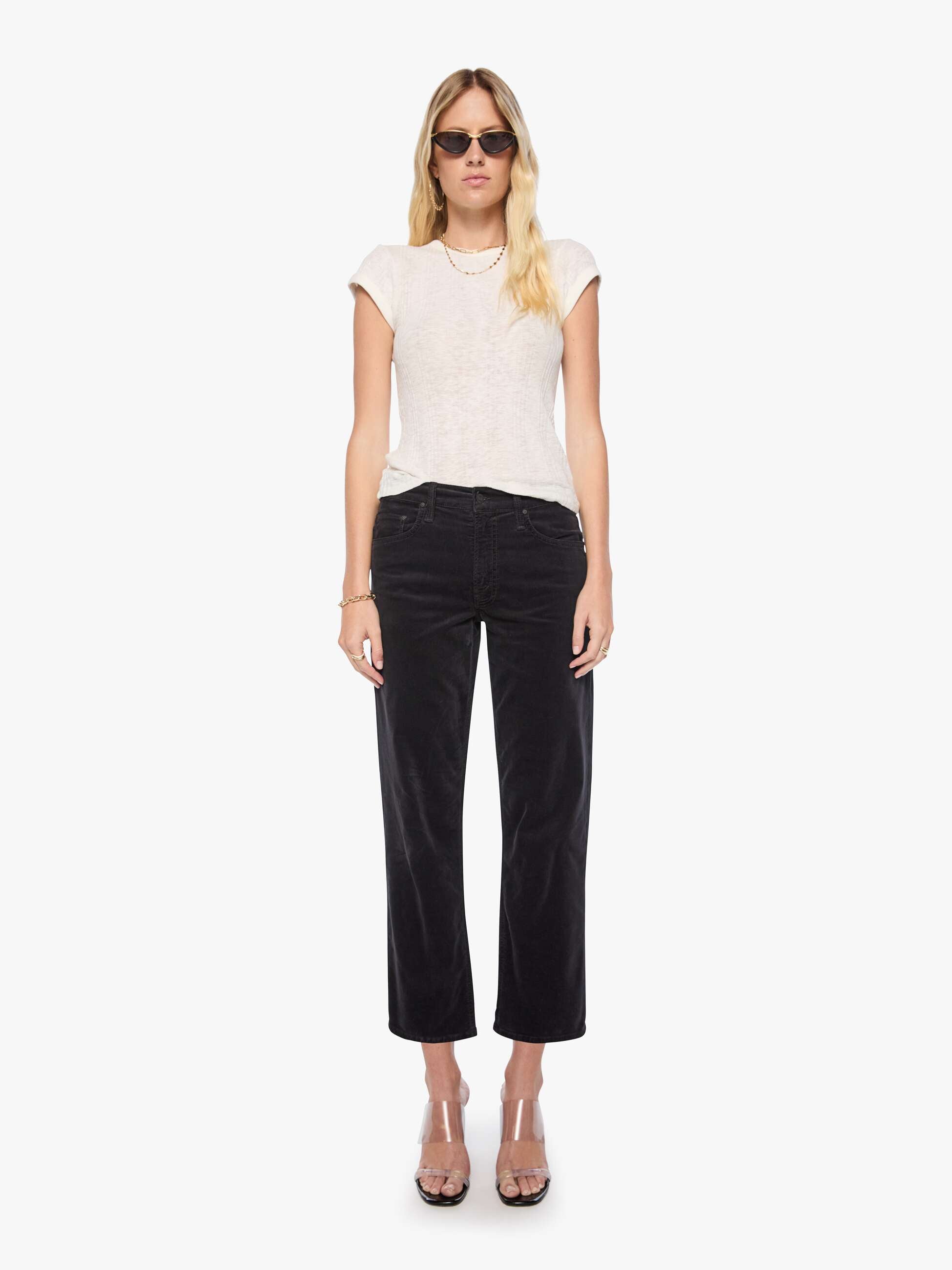 Mother The Newbie Ankle Cordhose Beluga Schwarz