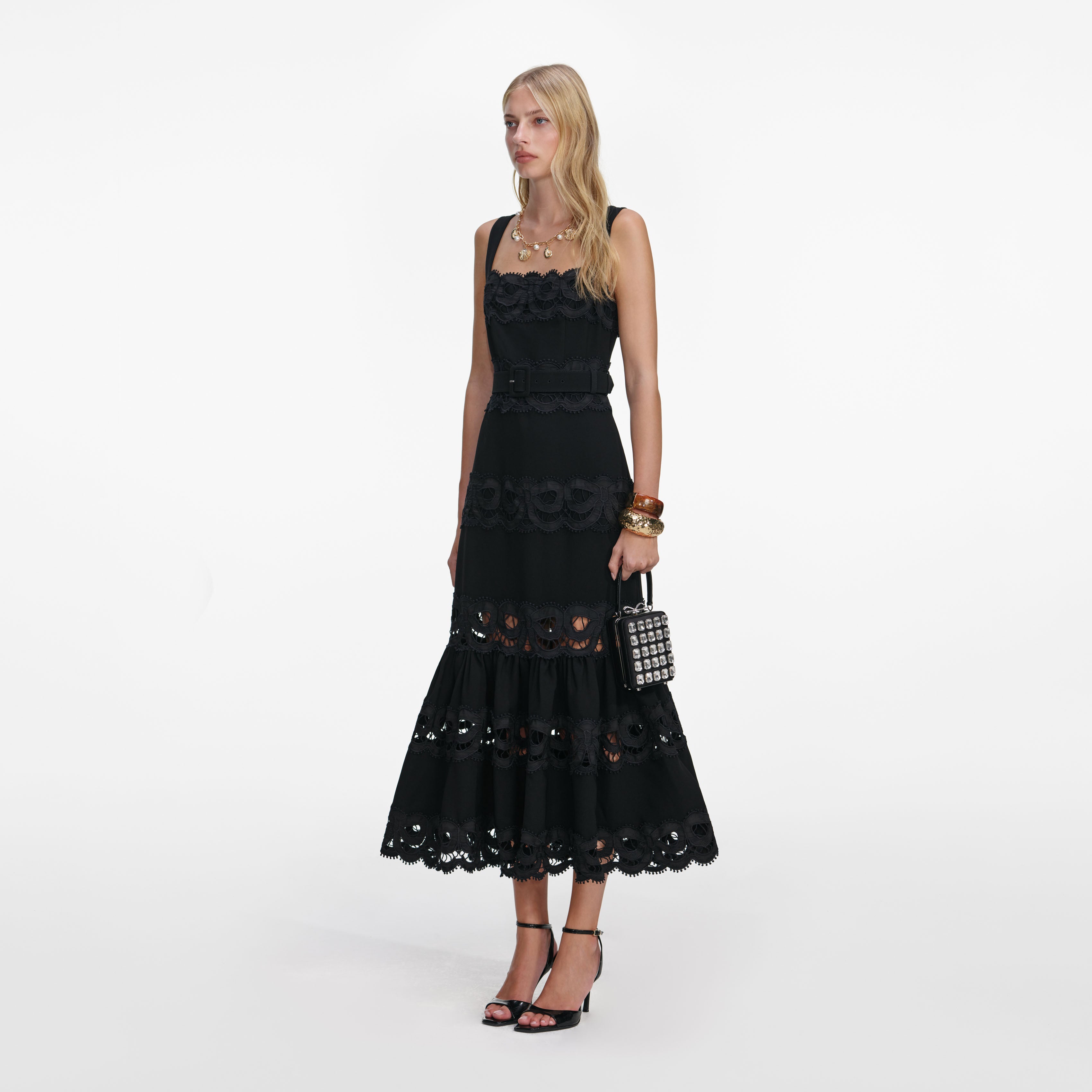 Self Portrait Crepe Midikleid Schwarz Spitze UK 8