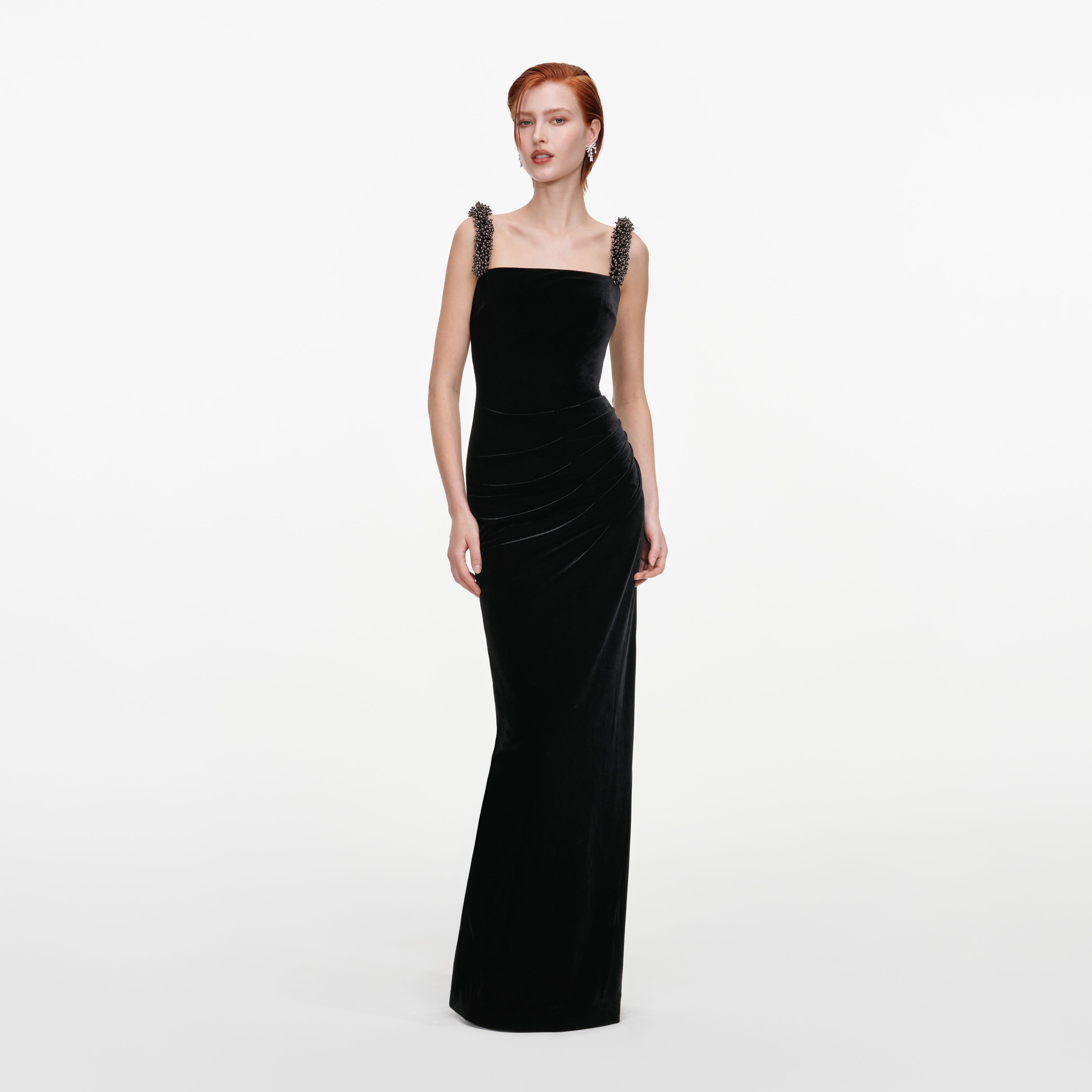 Self Portrait Black Velvet Square Neck Maxi Kleid Schwarz 8