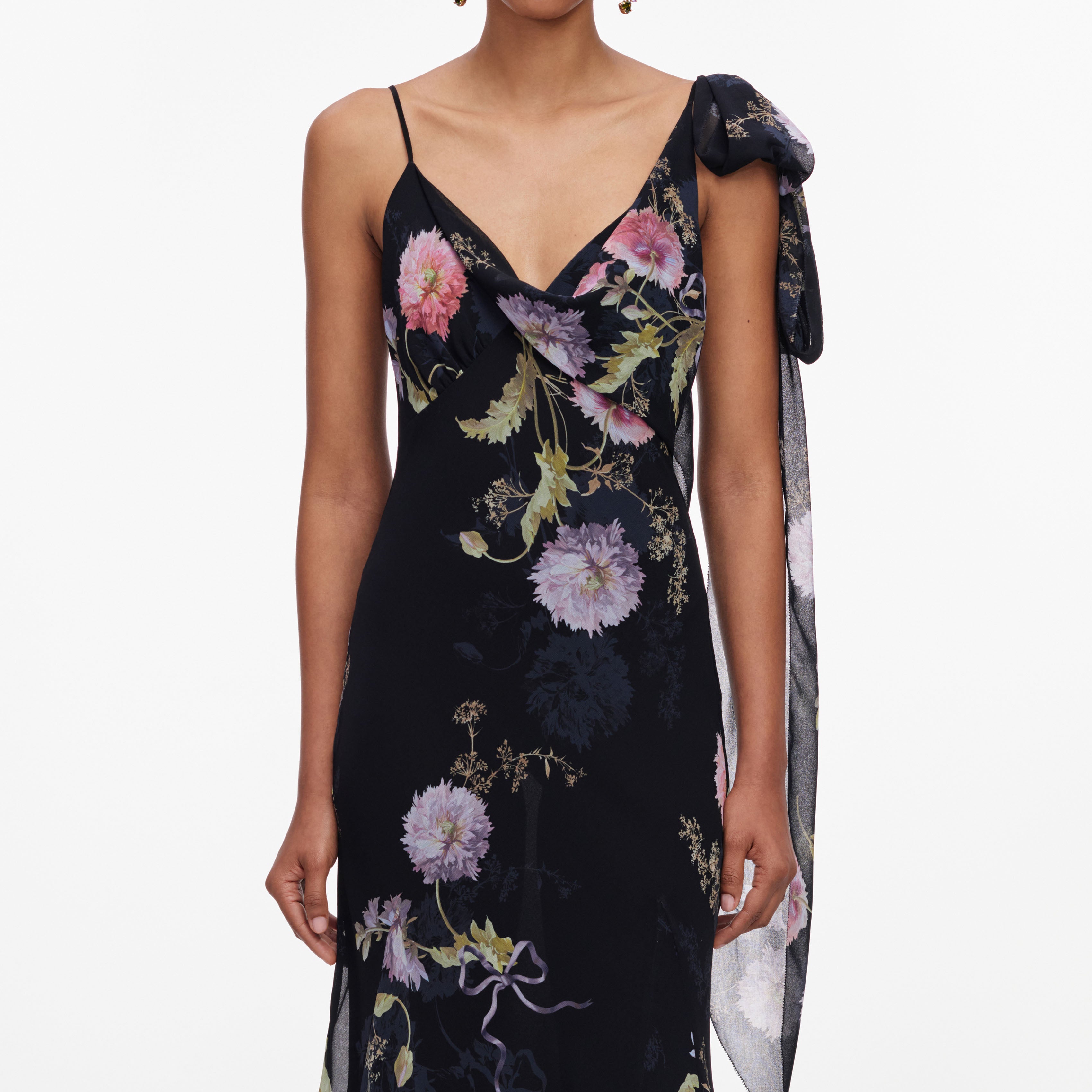 Self Portrait Black Floral Georgette Maxi Kleid Schwarz