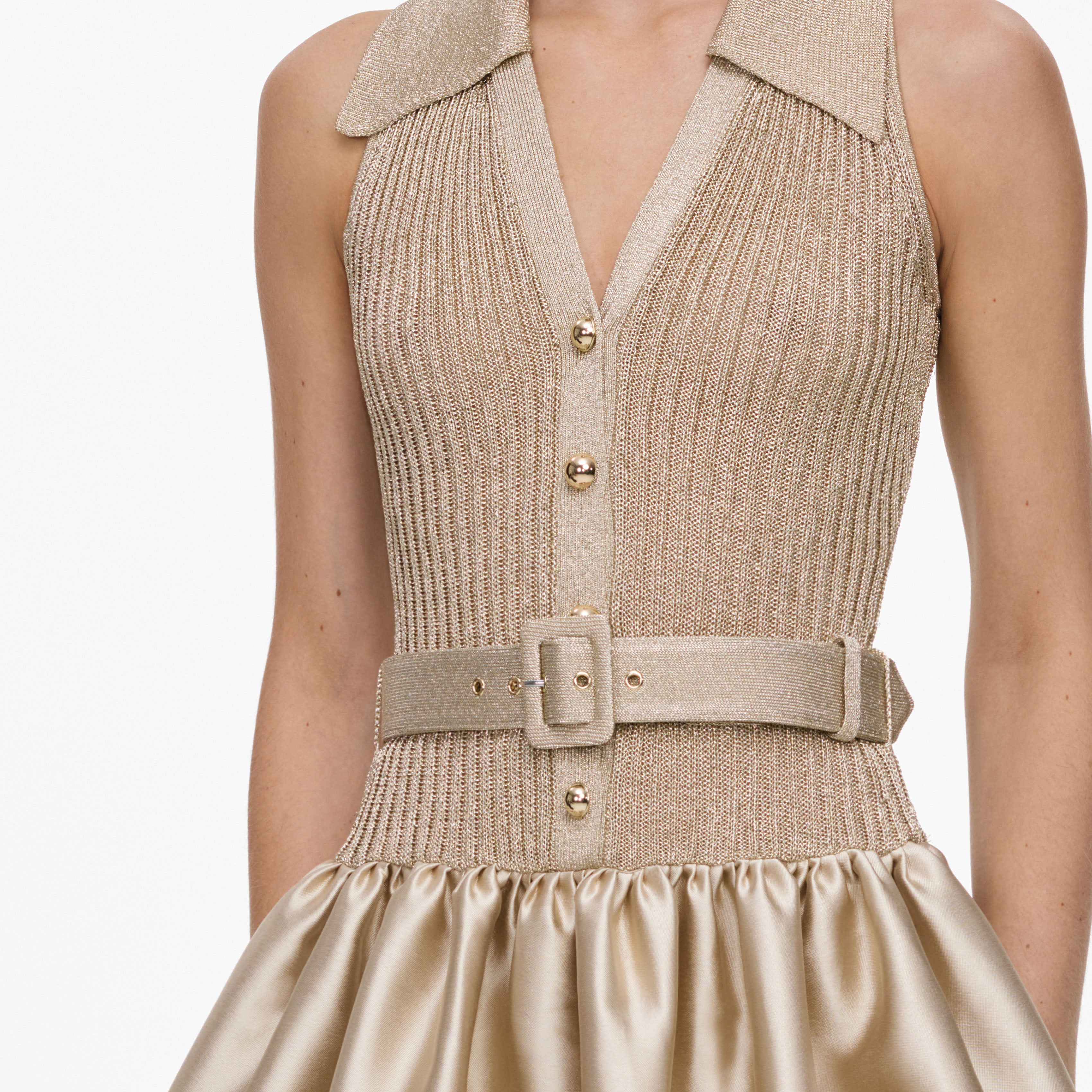 Self Portrait Gold Sleeveless Knit Midikleid Gold Taft
