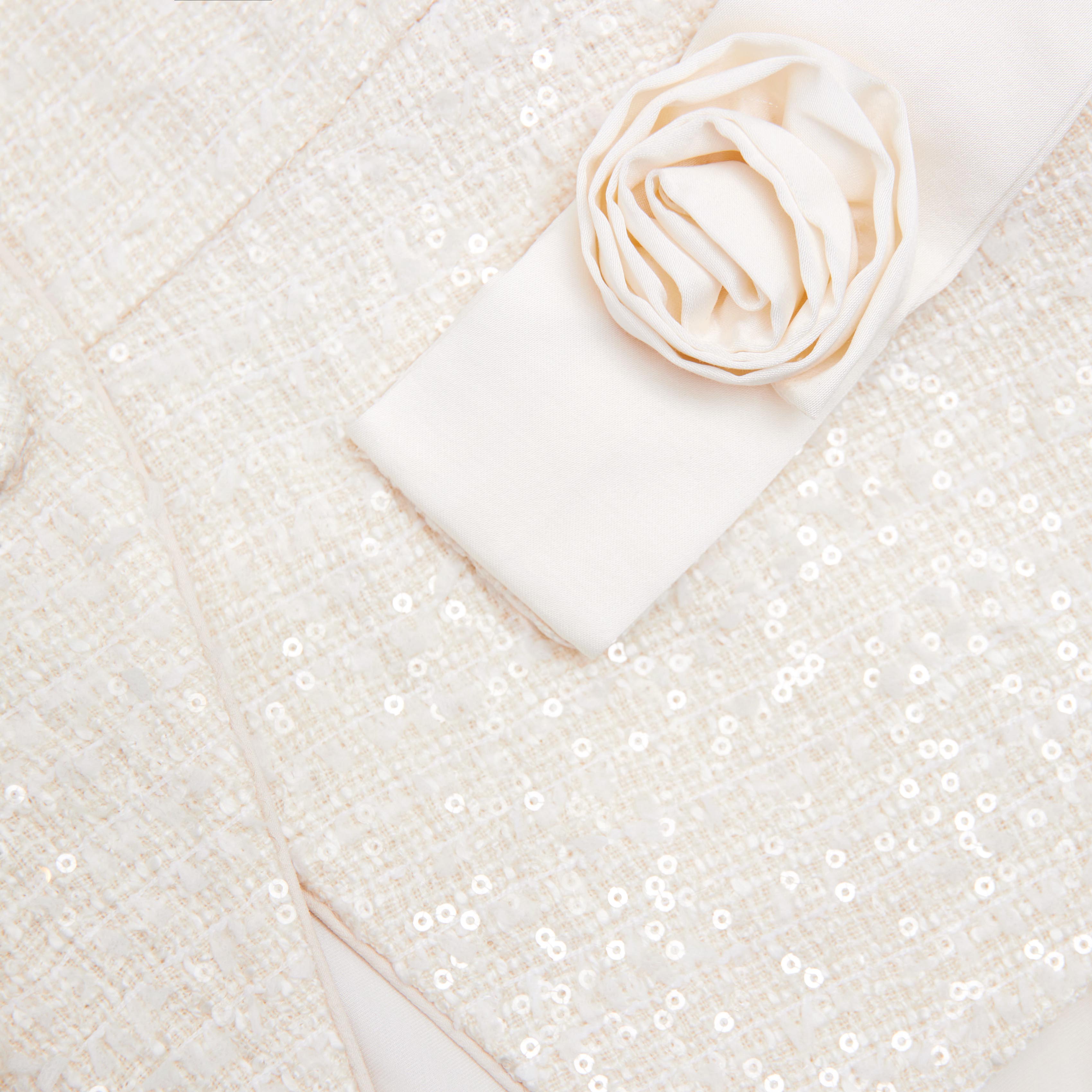 Self Portrait Cream Boucle Bow Maxi Kleid Creme Taschen