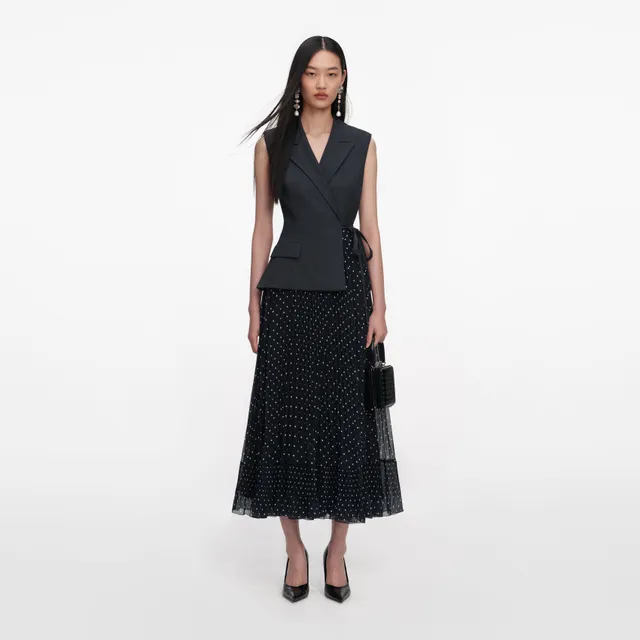 Self Portrait Graues Polka Dot Midikleid Wolle Tailored