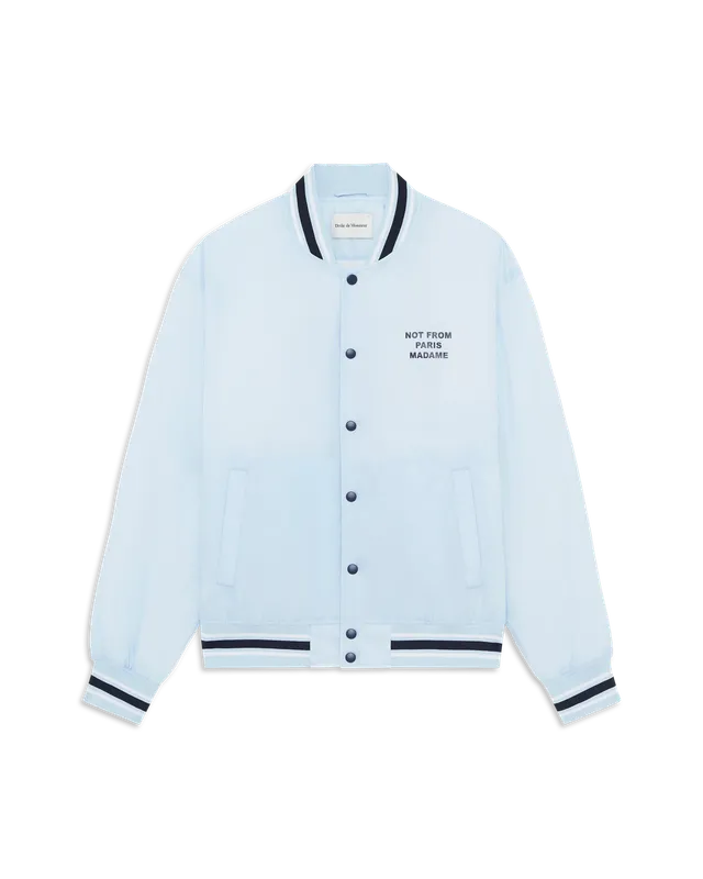 Drôle De Monsieur Slogan Nylon Bomber Jacke Hellblau