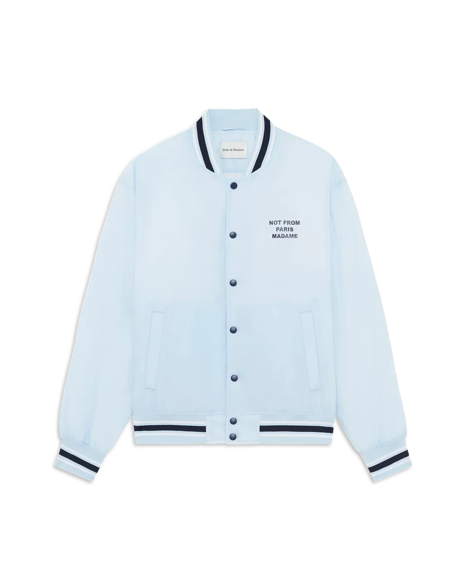 Drôle De Monsieur Slogan Nylon Bomber Jacke Hellblau