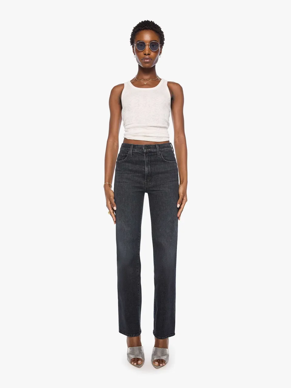 Mother Rambler Zip Sneak Jeans Riding The Milkyway schwarz