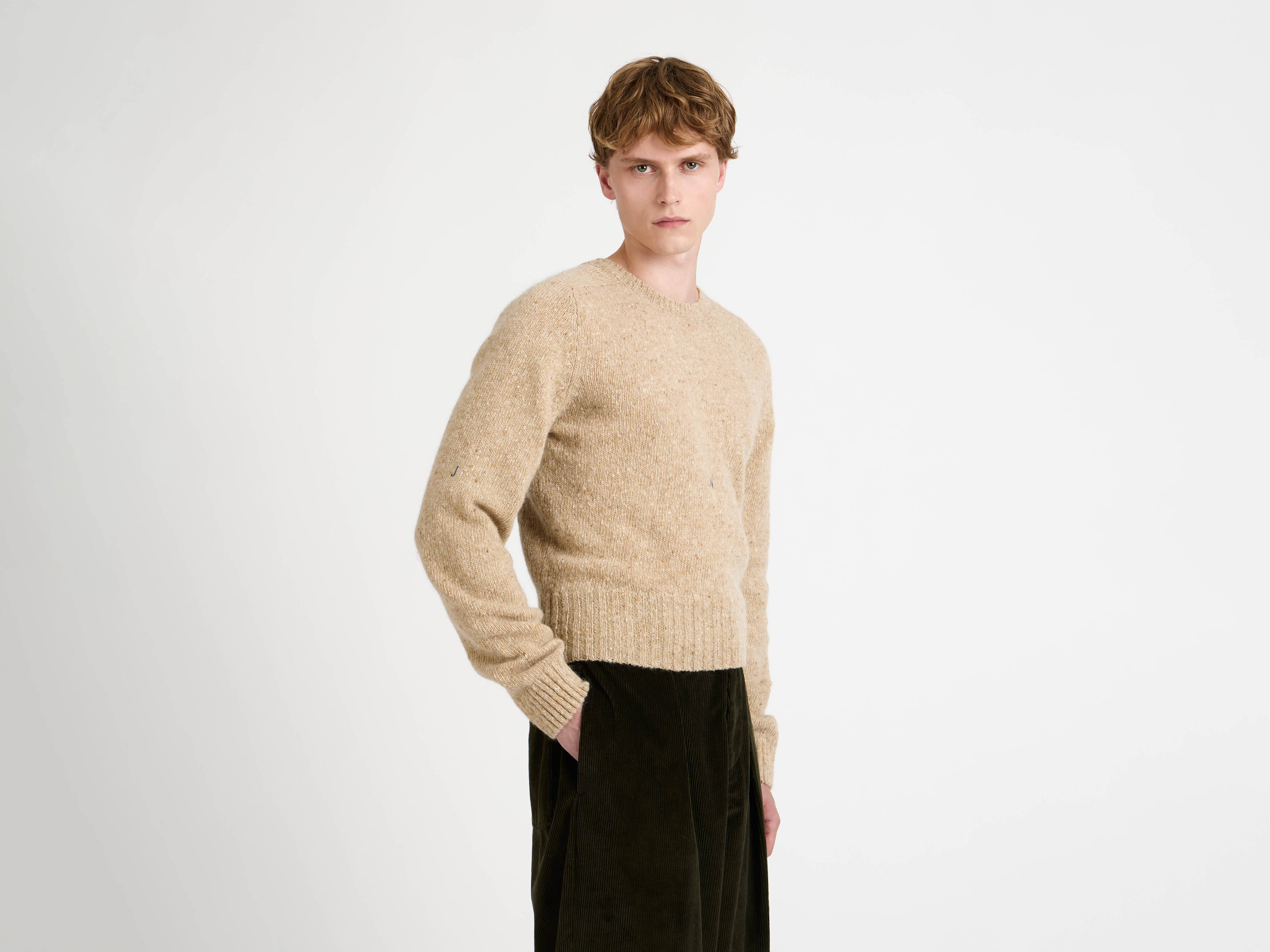 J.W.Anderson Knitwear Sleeve Embroidered Crew Pullover oatmeal melange