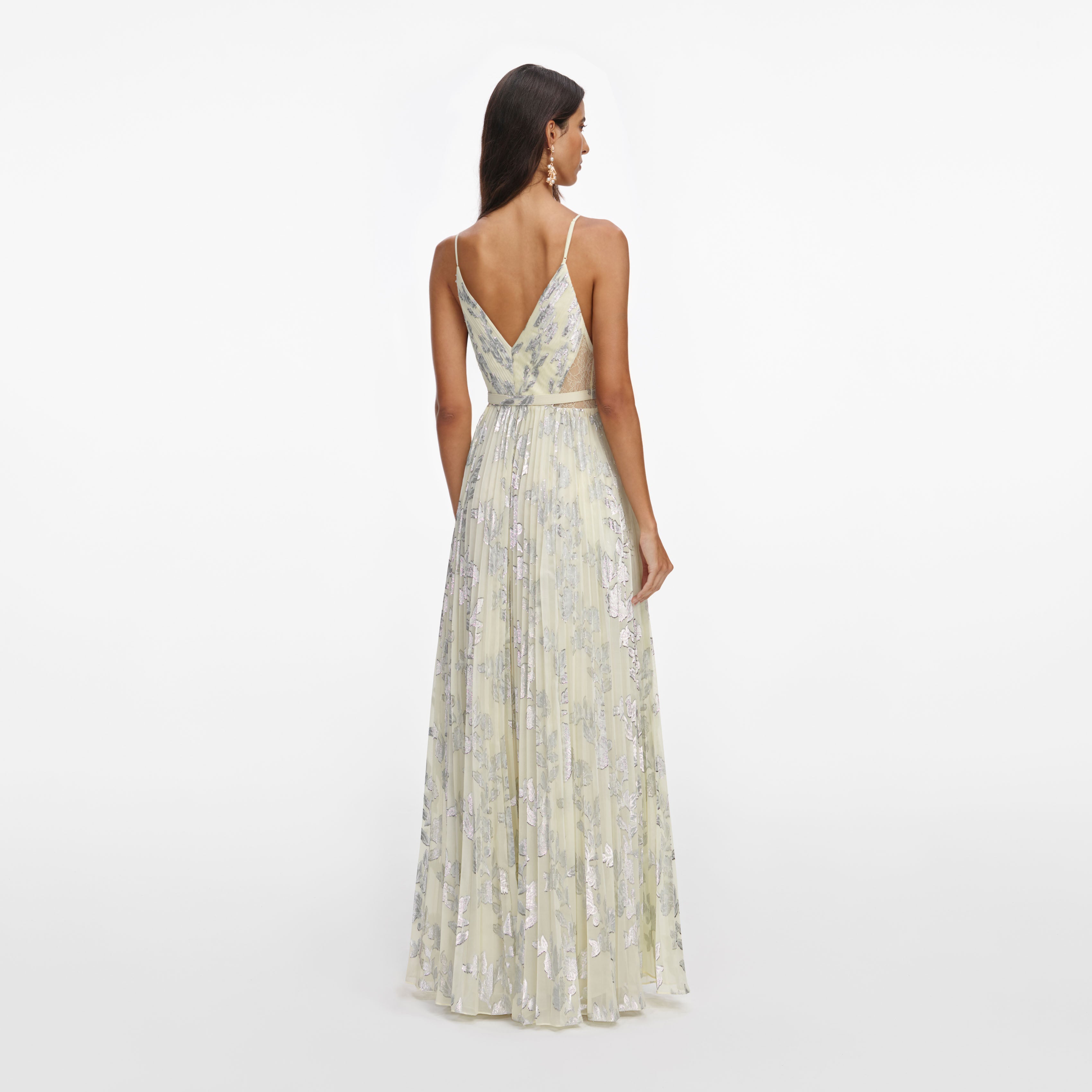 Self Portrait Yellow Metallic Chiffon Maxi Dress Gelb