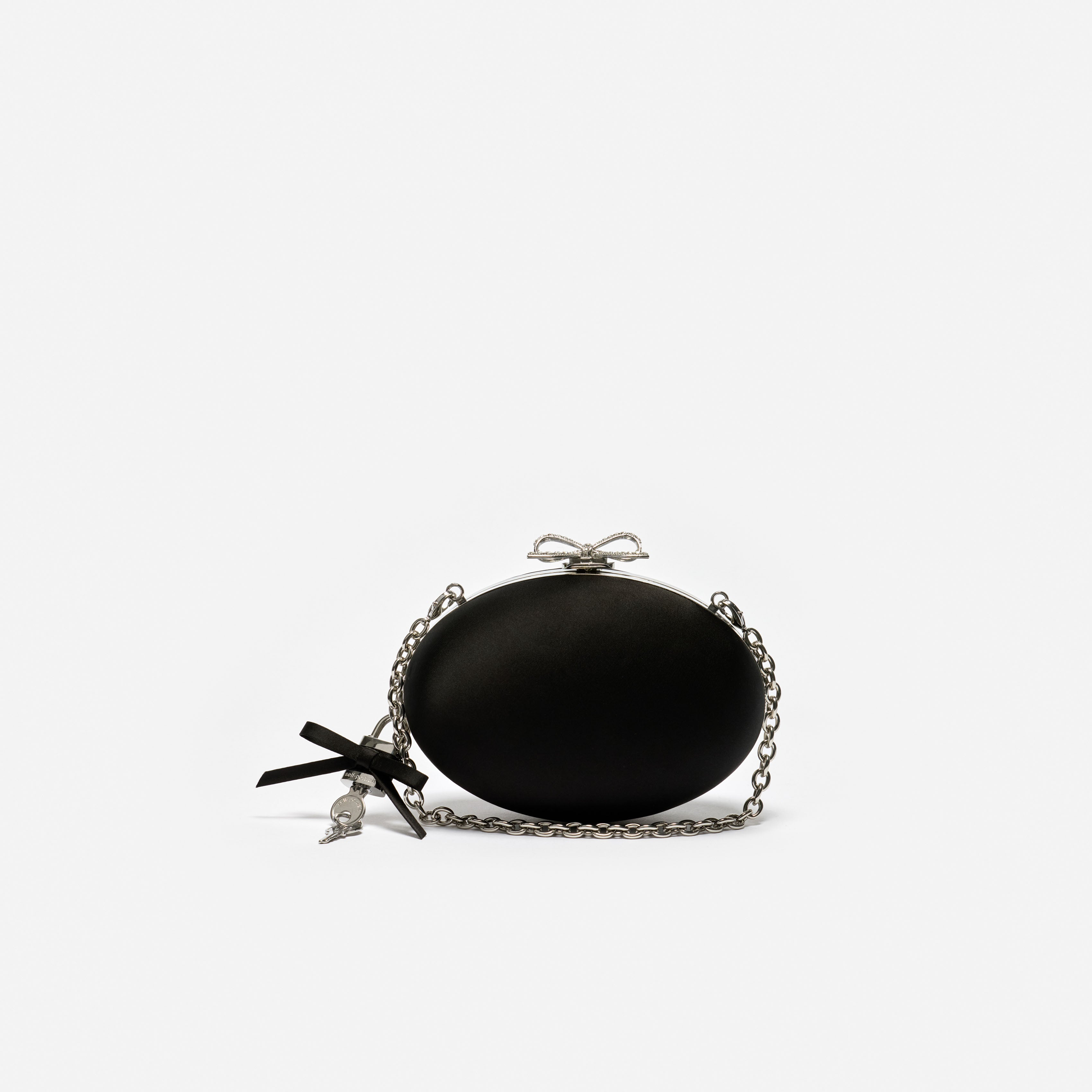 Self Portrait Handbags Black Satin Oval Clutch Schwarz Mini