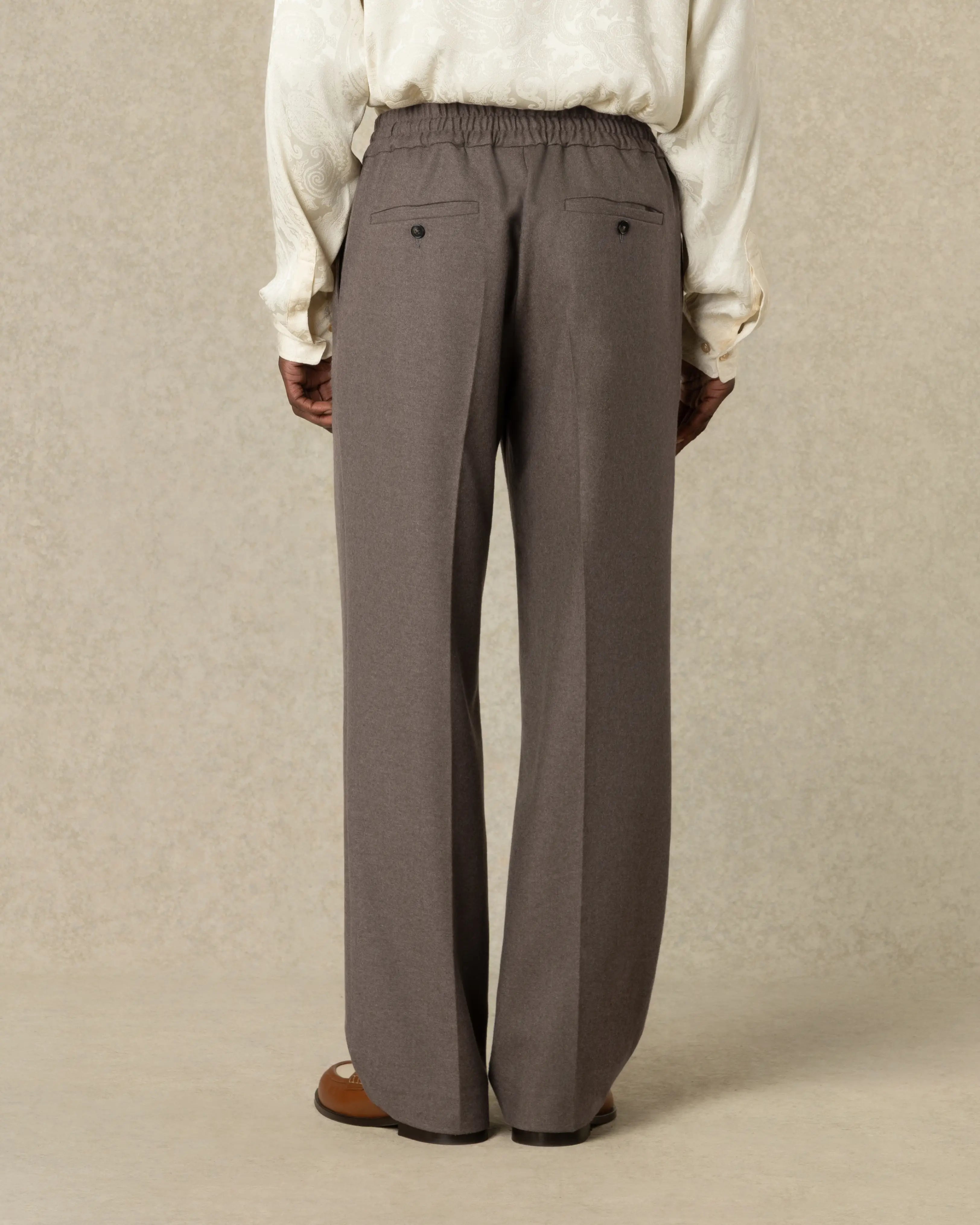 Drôle de Monsieur Elastic Waist Flannel Pants Hose Hellbraun Wolle