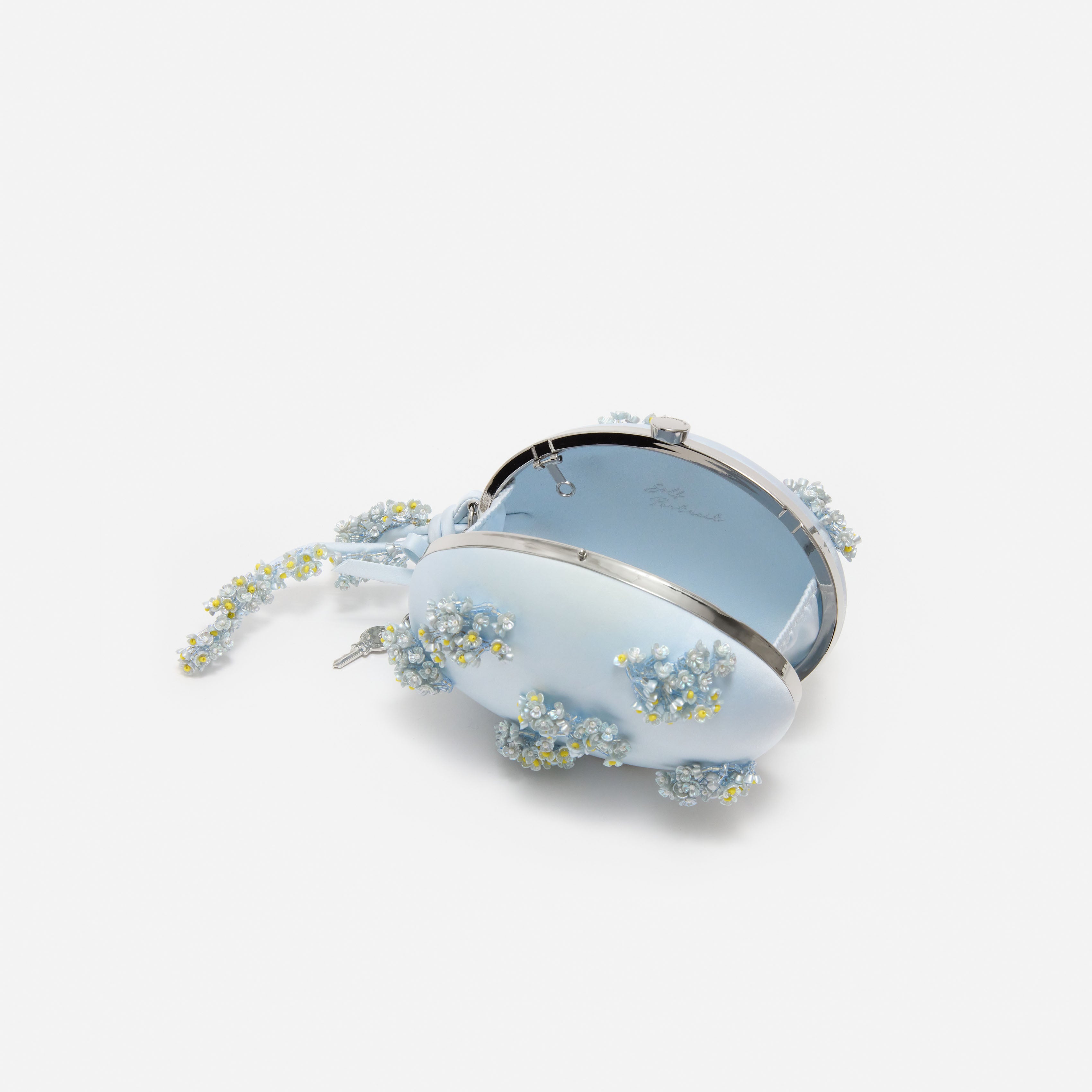 Self Portrait Handbags Oval Clutch Blau Satin Floral Micro