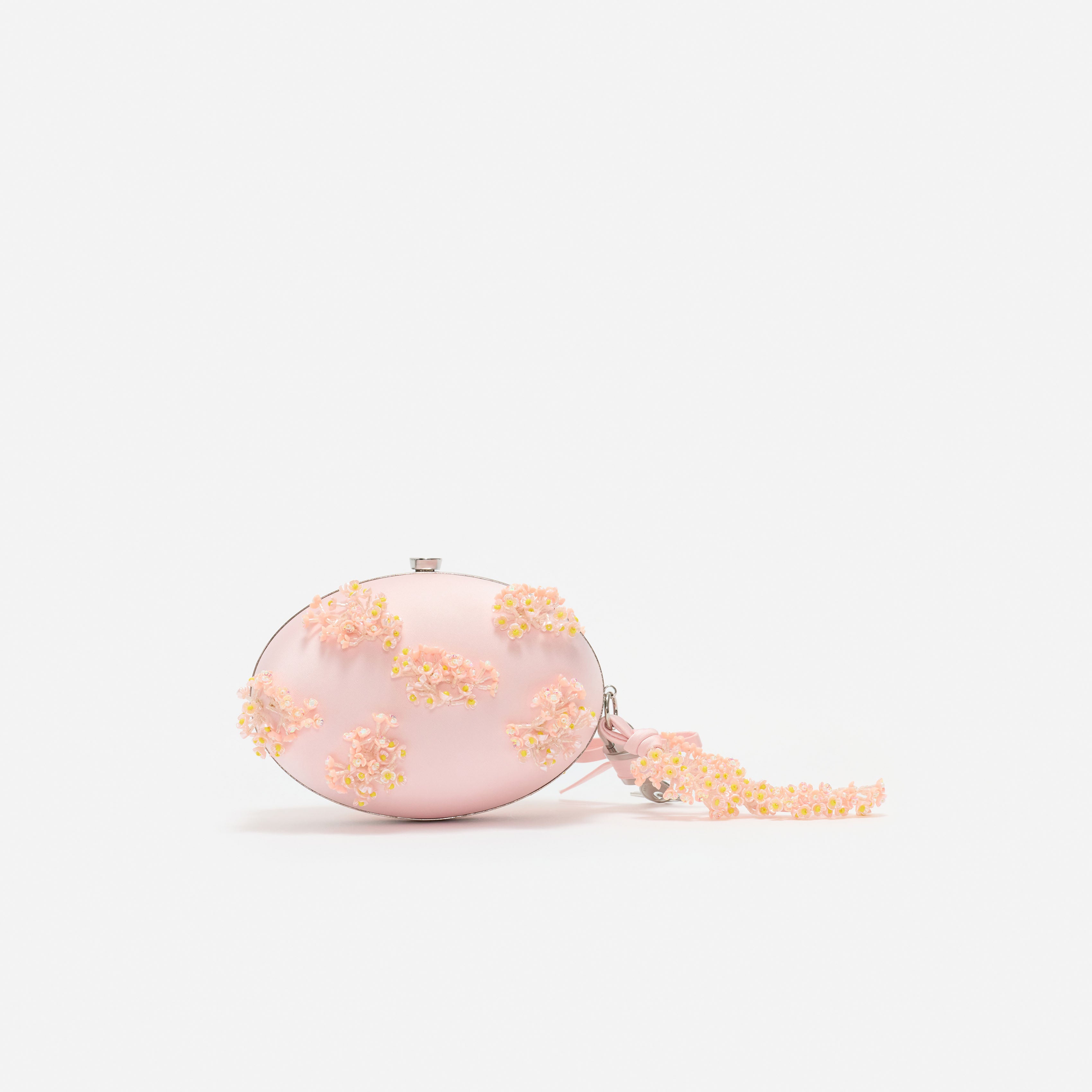 Self Portrait Oval Clutch Satin Rosa Floral Tasche Perlen