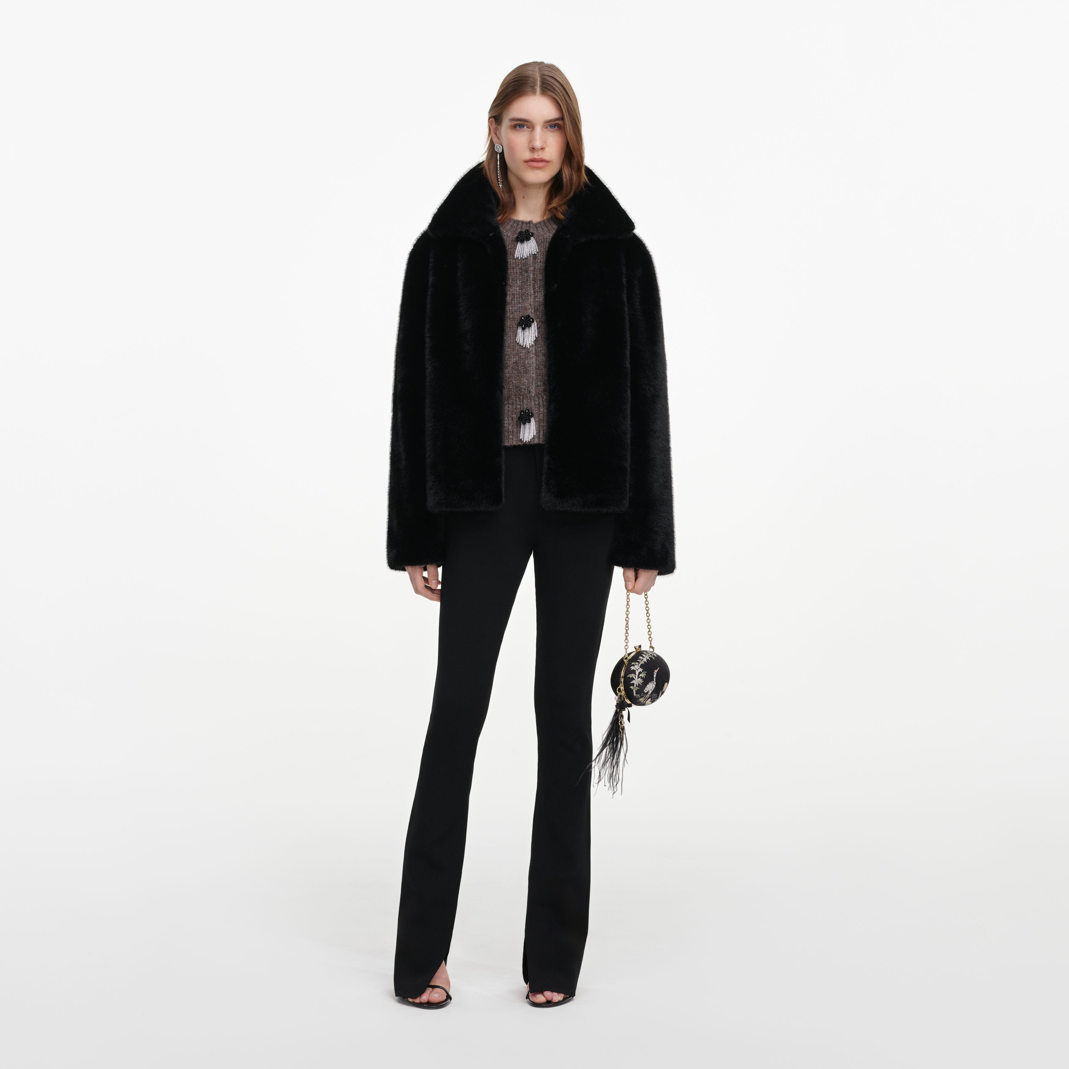 Self Portrait Black Faux Fur Jacke Schwarz Kunstfell