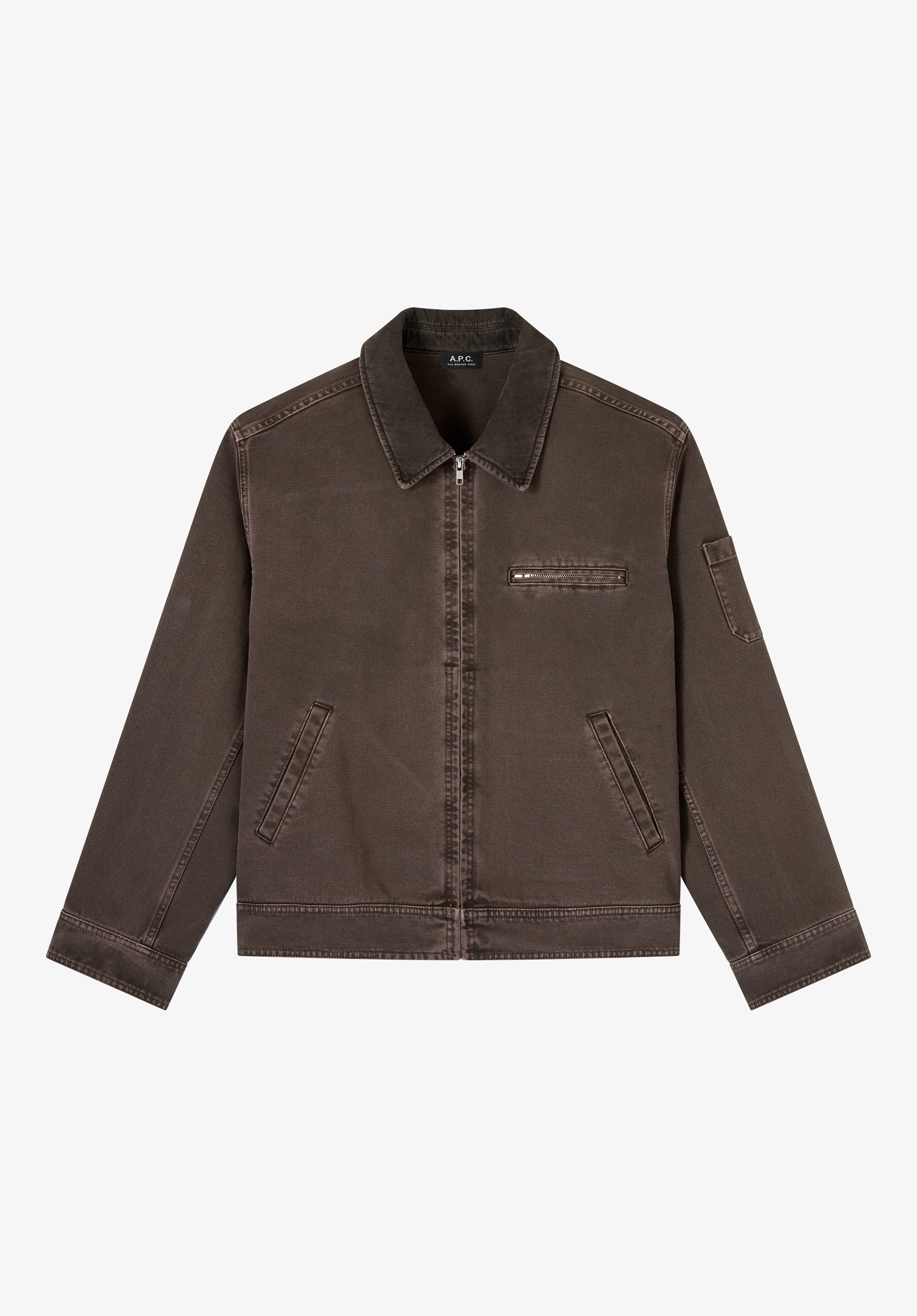 A.P.C. Workwear Blouson Canvas braun Jacke mit Cordkragen