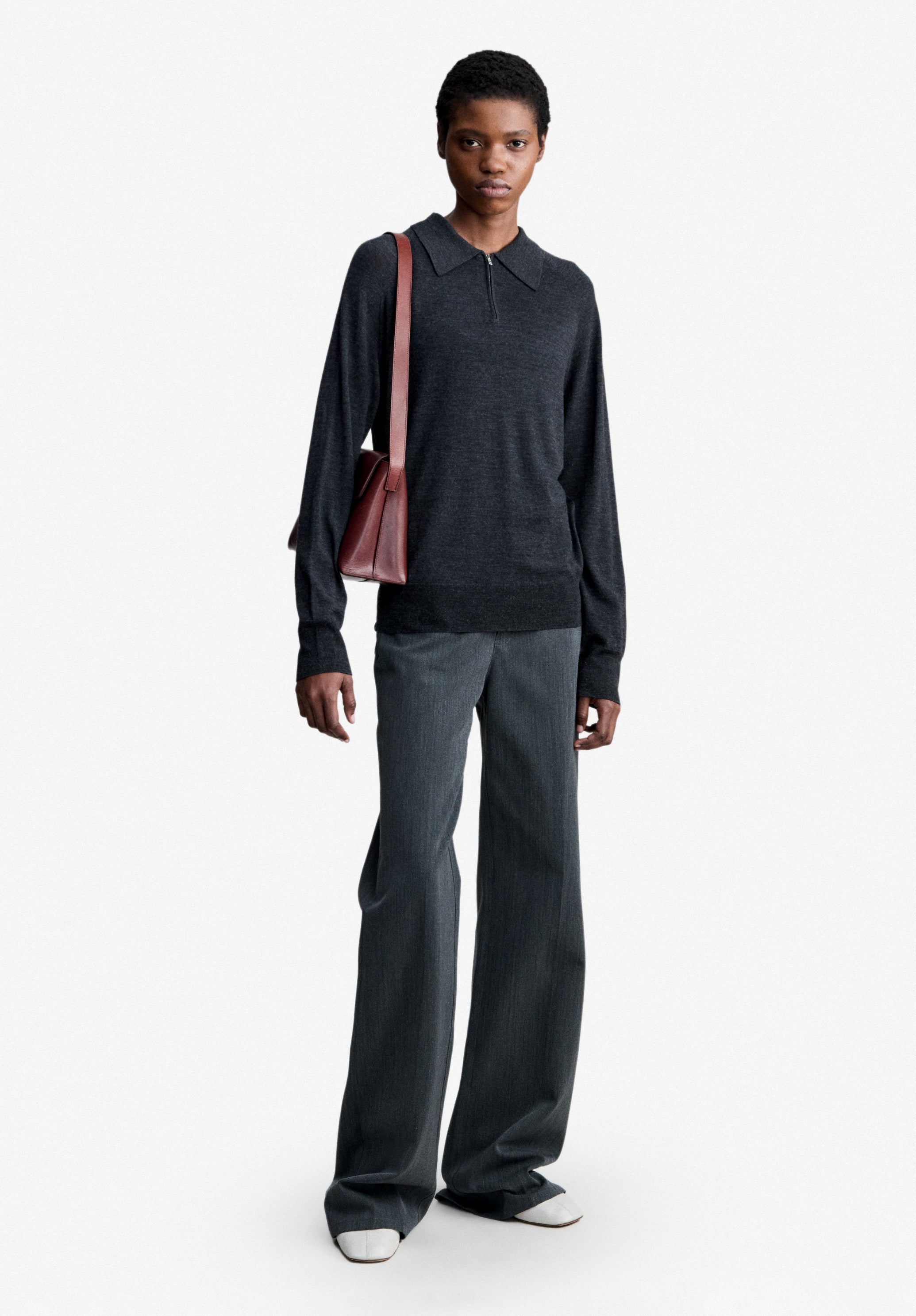 A.P.C. Woll Poloshirt grau langarm Reissverschluss