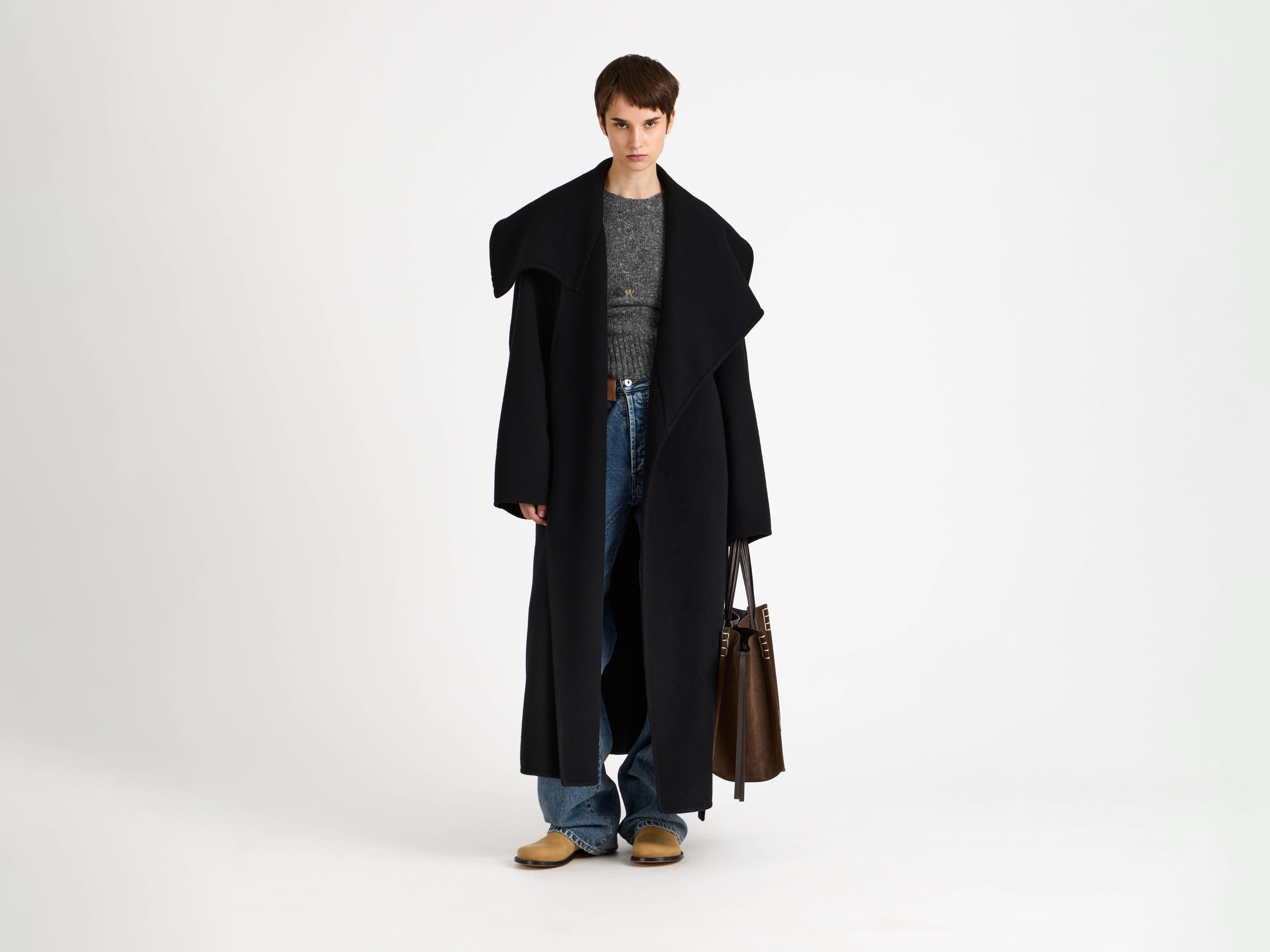 J.W.Anderson Longline Wrap Front Mantel Schwarz Doubleface