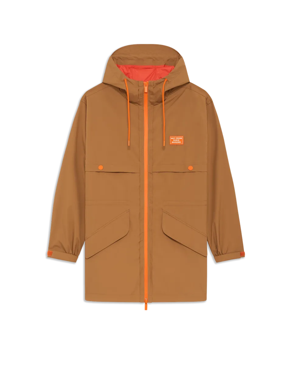 Drôle De Monsieur Slogan Windbreaker Parka Jacke Braun Polyester