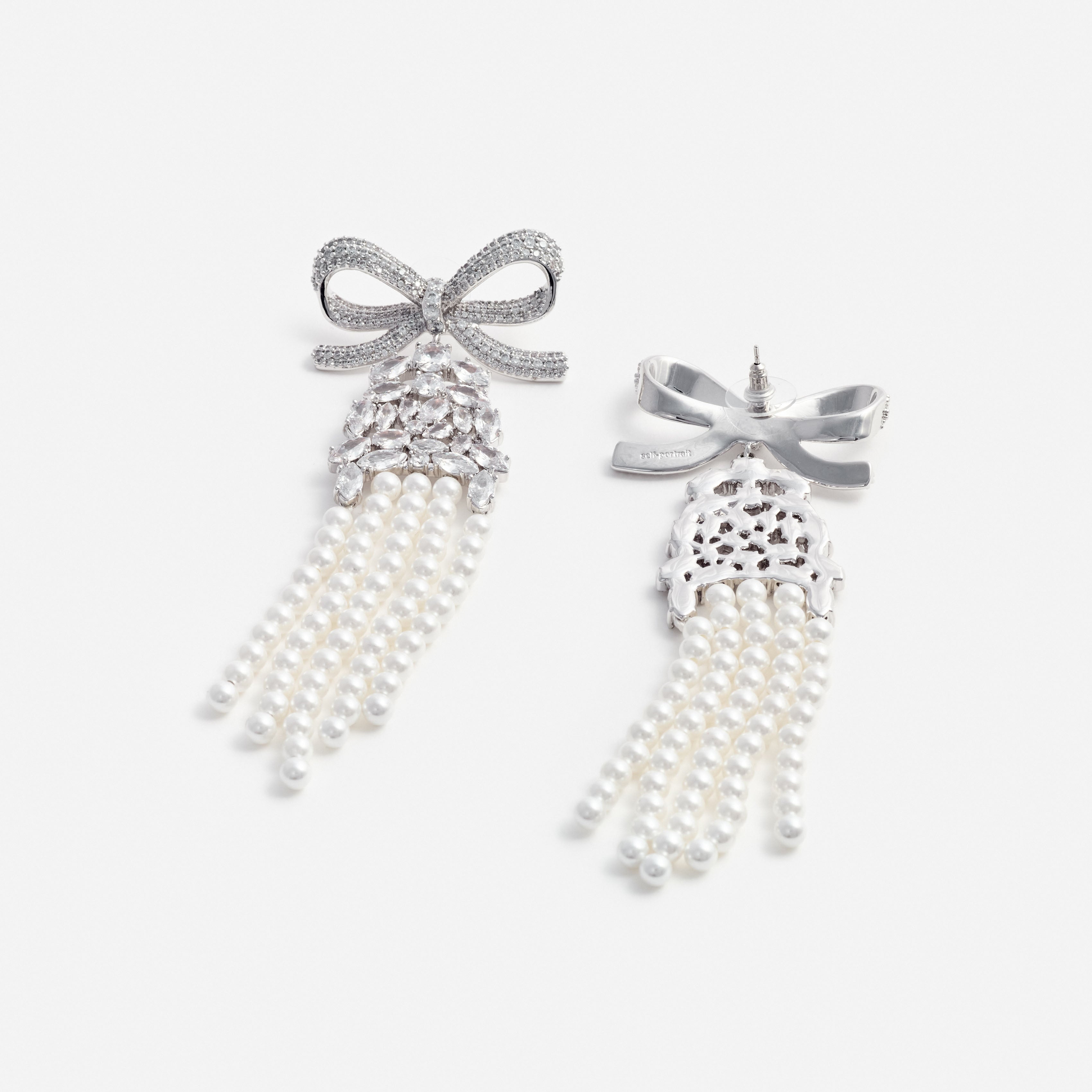Self Portrait Crystal Bow Pearl Droplet Ohrringe Silber Perle