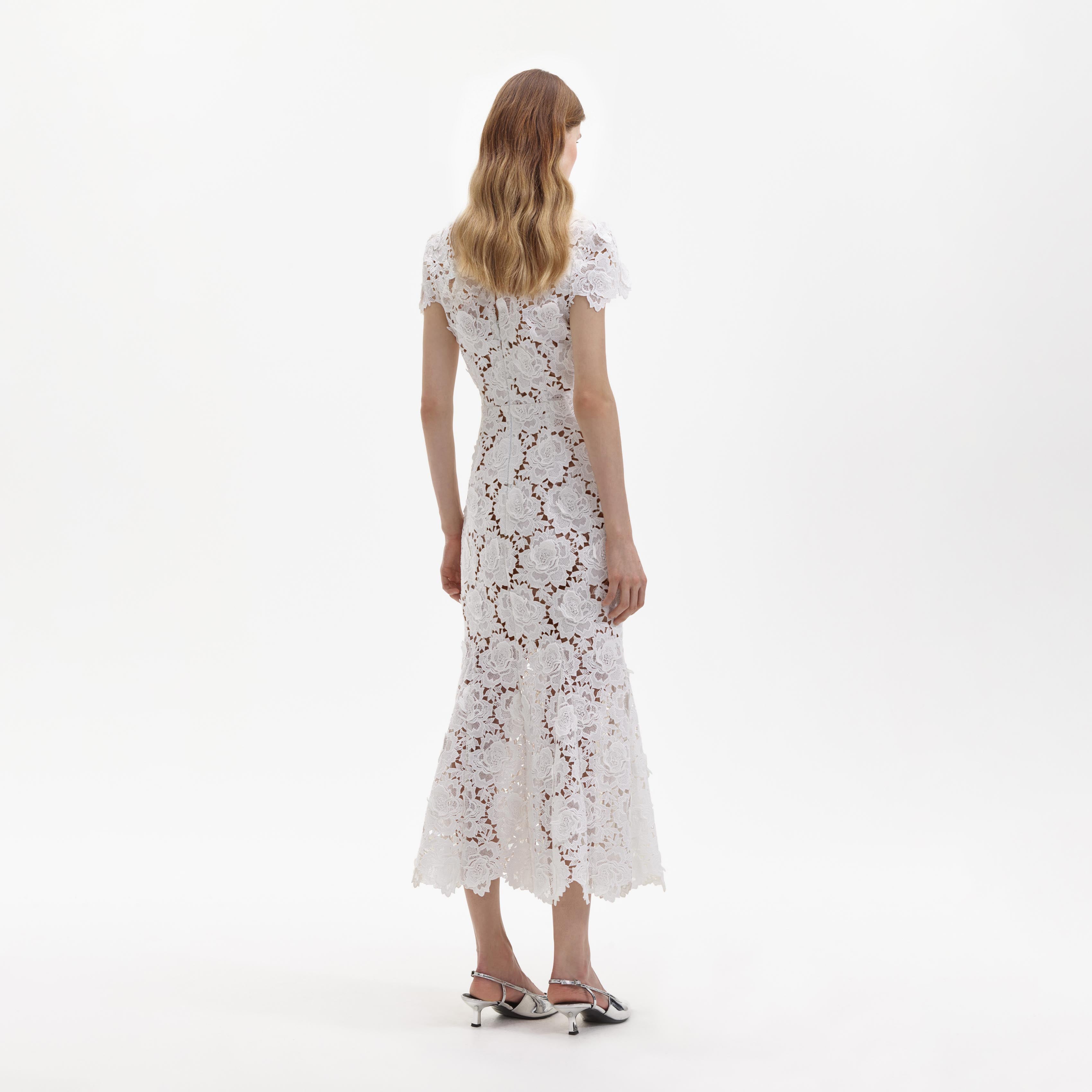 Self Portrait White Flower Lace Midikleid Weiß Spitze
