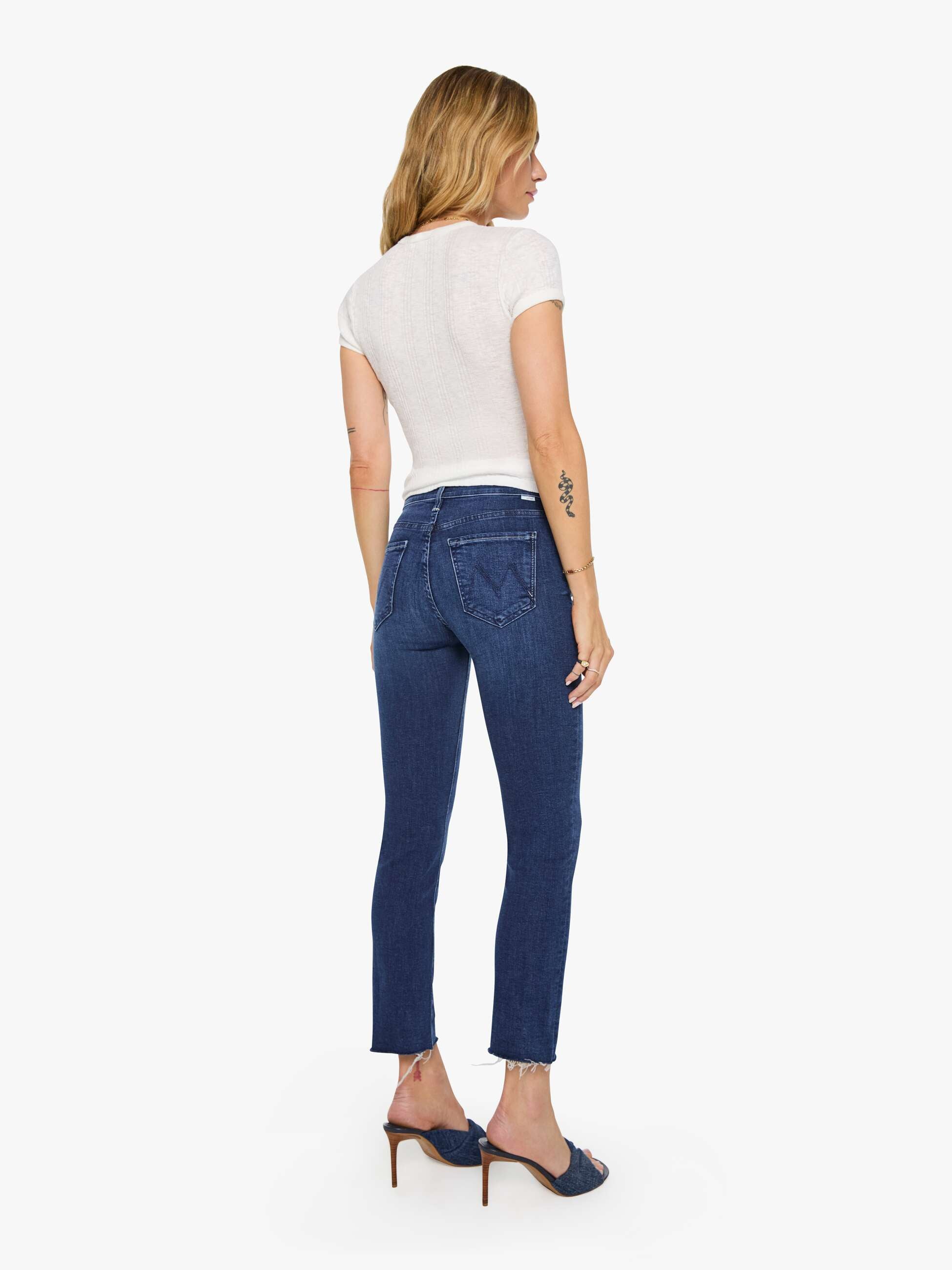 Mother The Mid Rise Dazzler Ankle Fray Jeans Dunkelblau