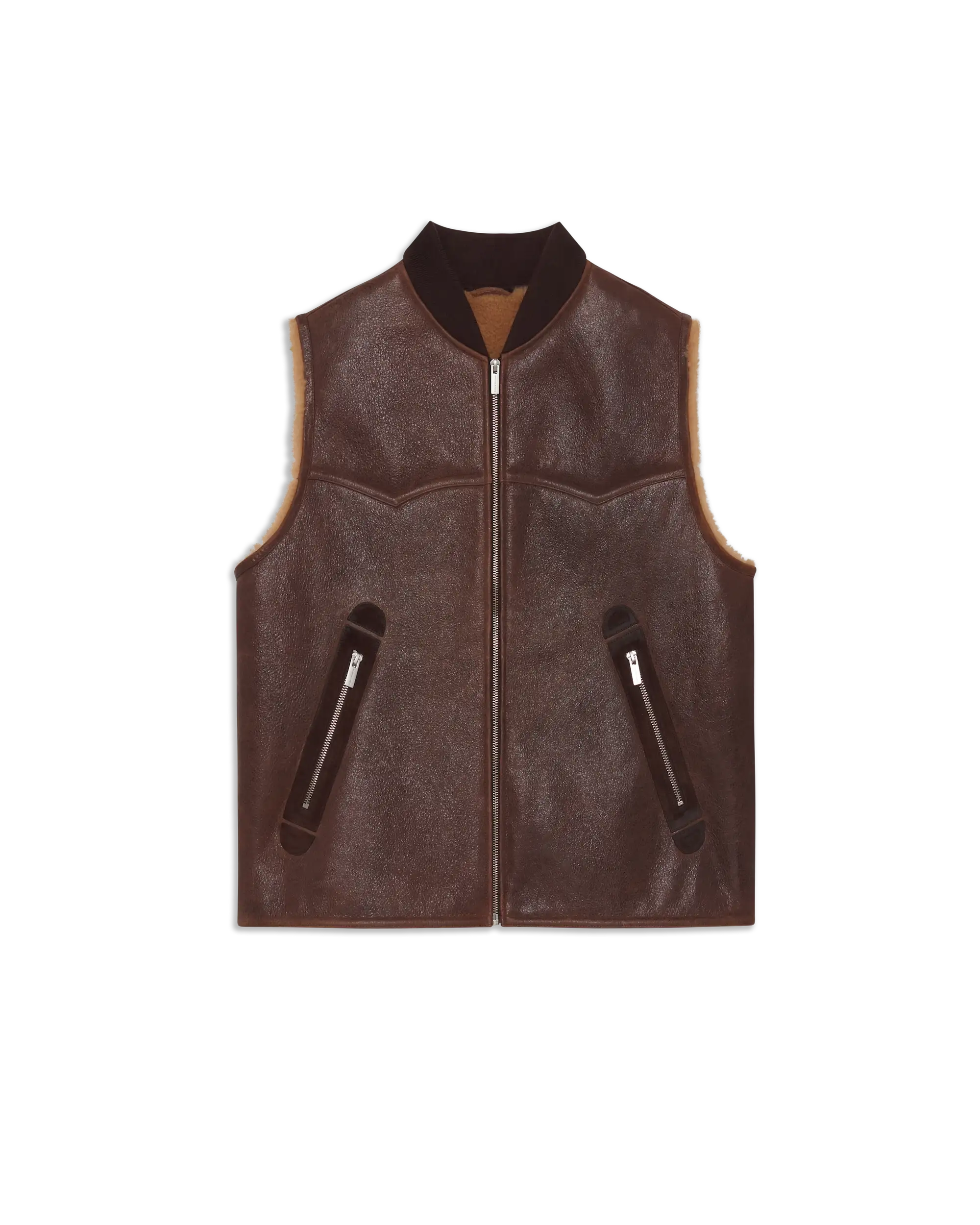 Drôle De Monsieur Shearling Sleeveless Zipped Vest Weste braun Leder
