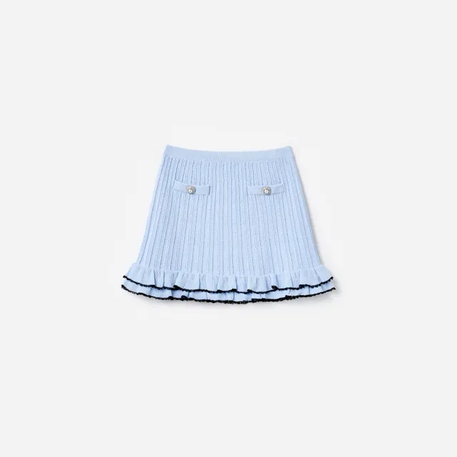 Self Portrait Blue Frill Trim Knit Skirt Strickrock 5/6